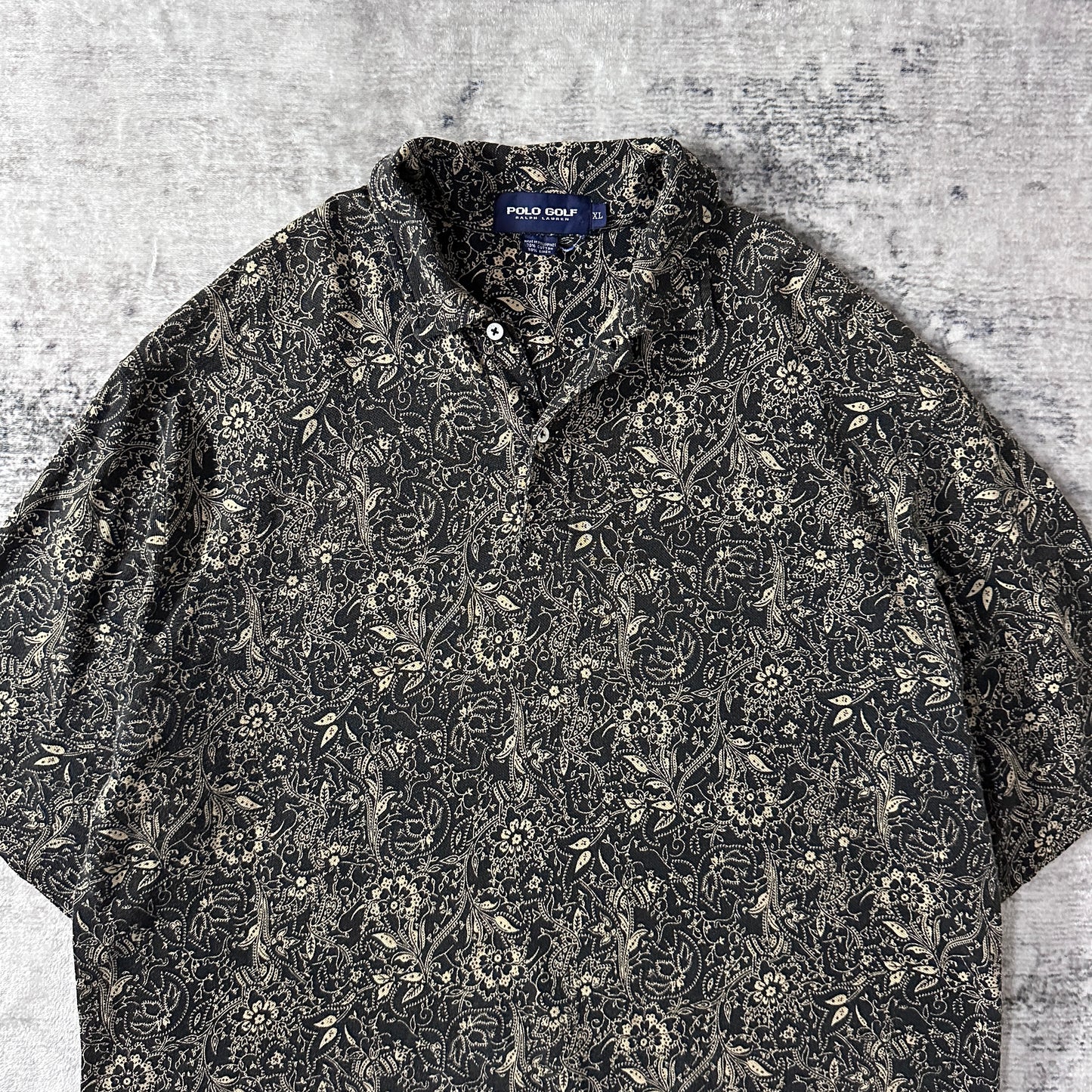 Polo Golf Ralph Lauren Cotton Linen Paisley Short Sleeve Shirt Black Beige XL