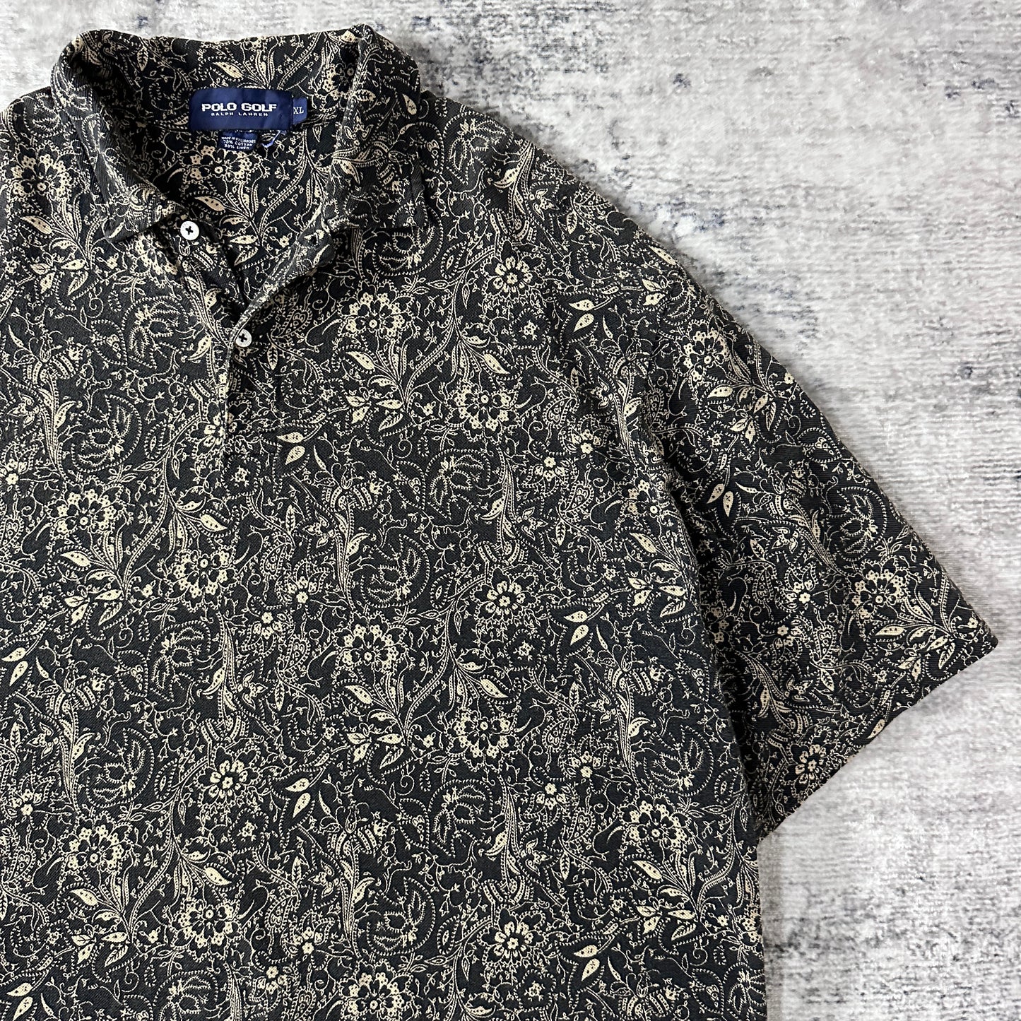 Polo Golf Ralph Lauren Cotton Linen Paisley Short Sleeve Shirt Black Beige XL