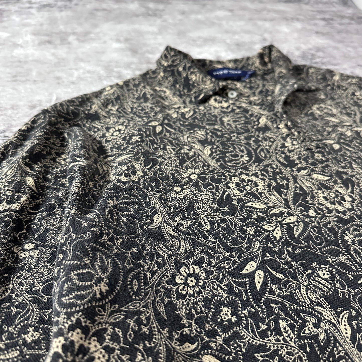 Polo Golf Ralph Lauren Cotton Linen Paisley Short Sleeve Shirt Black Beige XL