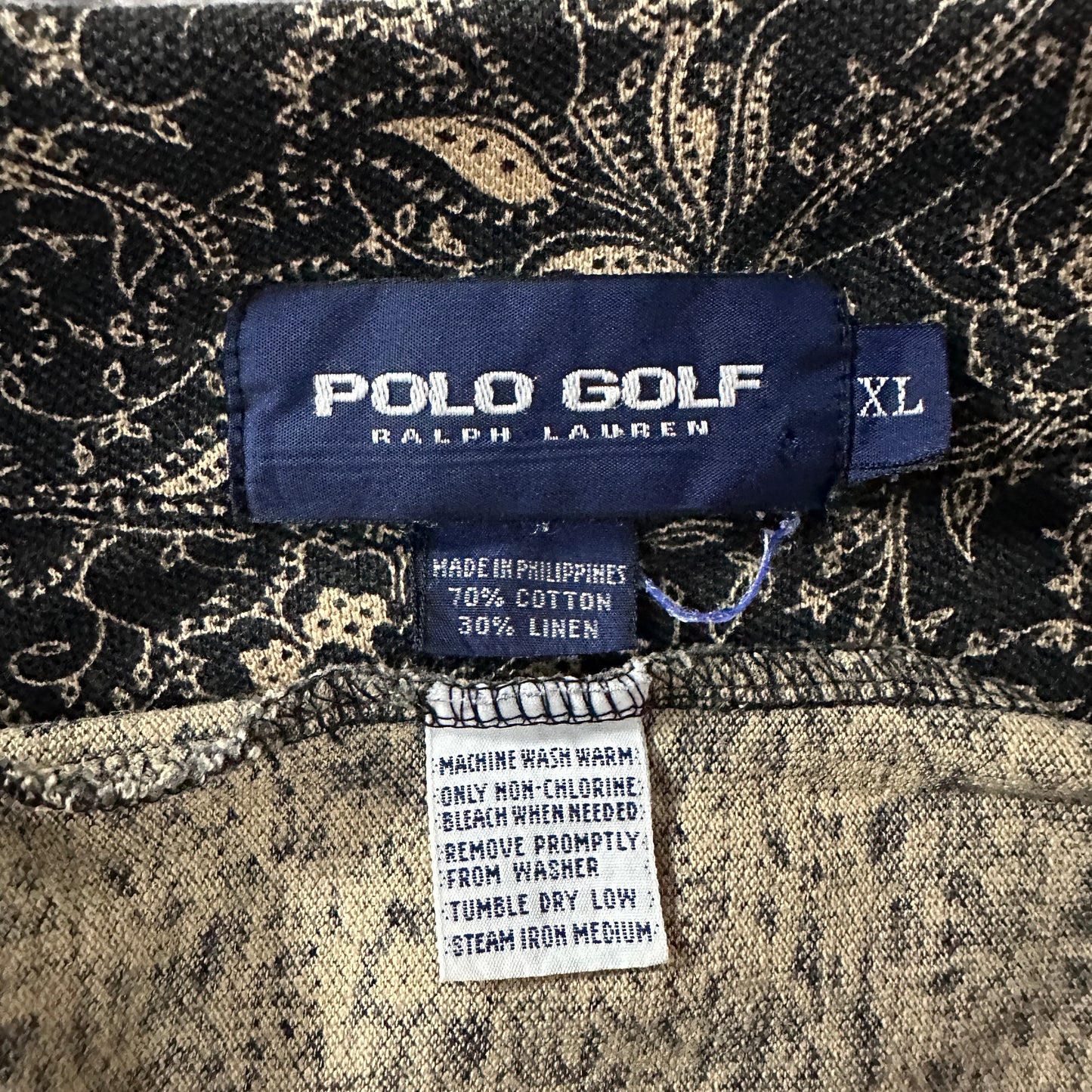 Polo Golf Ralph Lauren Cotton Linen Paisley Short Sleeve Shirt Black Beige XL