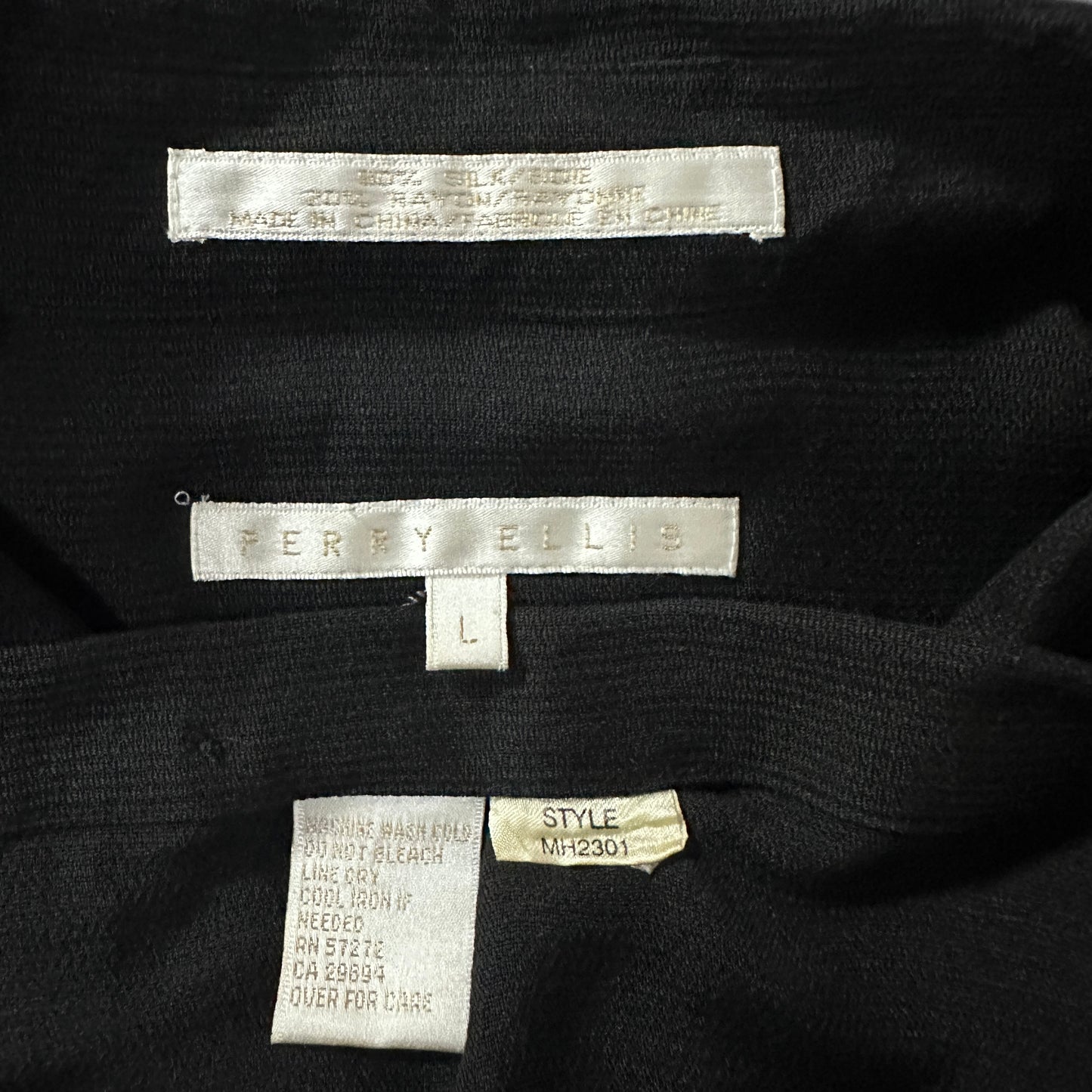 Perry Ellis Silk Short Sleeve Shirt Black L