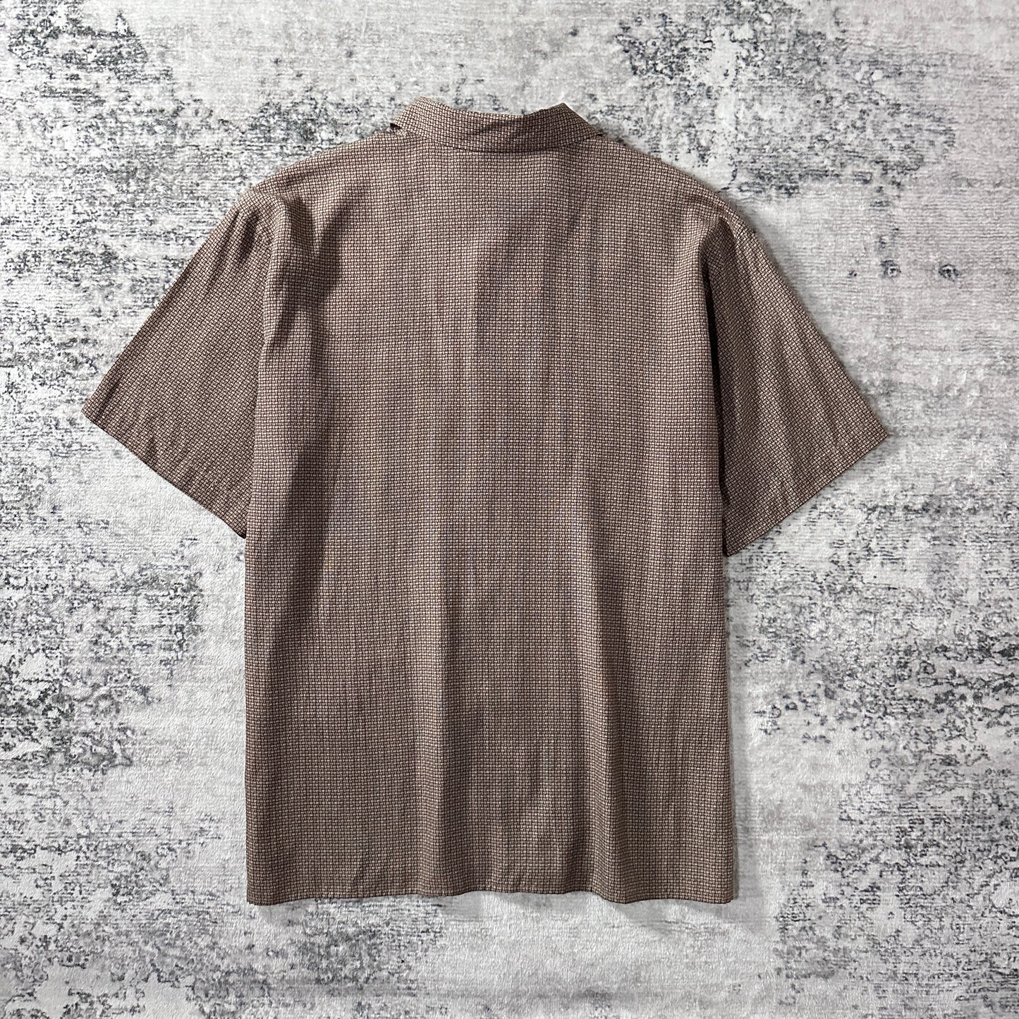 Perry Ellis Silk Cotton Short Sleeve Shirt Brown Geometric Pattern L