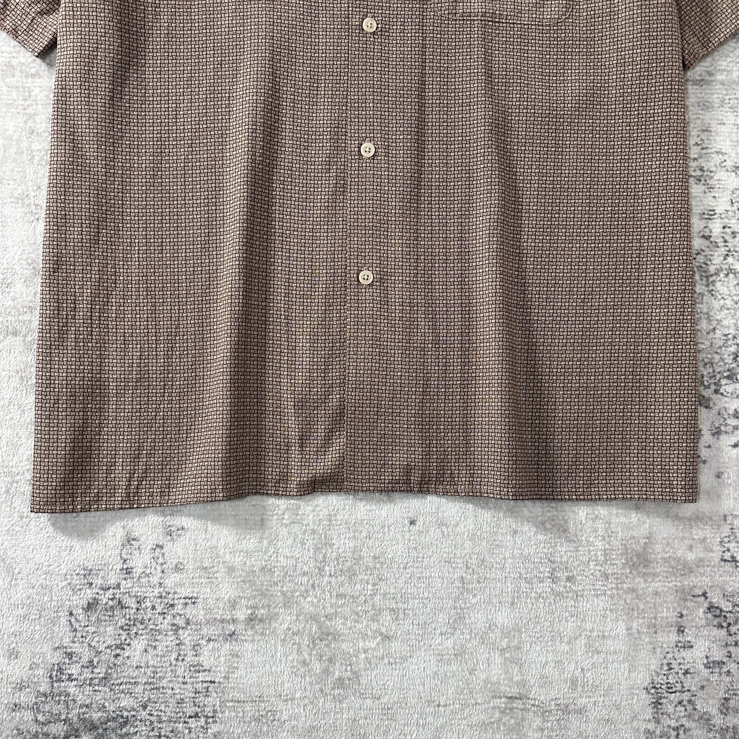 Perry Ellis Silk Cotton Short Sleeve Shirt Brown Geometric Pattern L