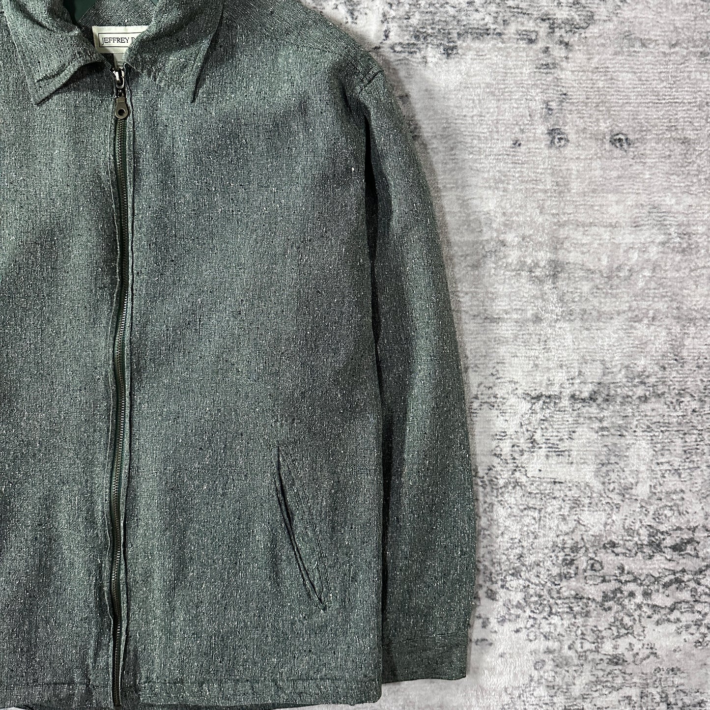 Silk Zip Jacket Green Tweed Texture M