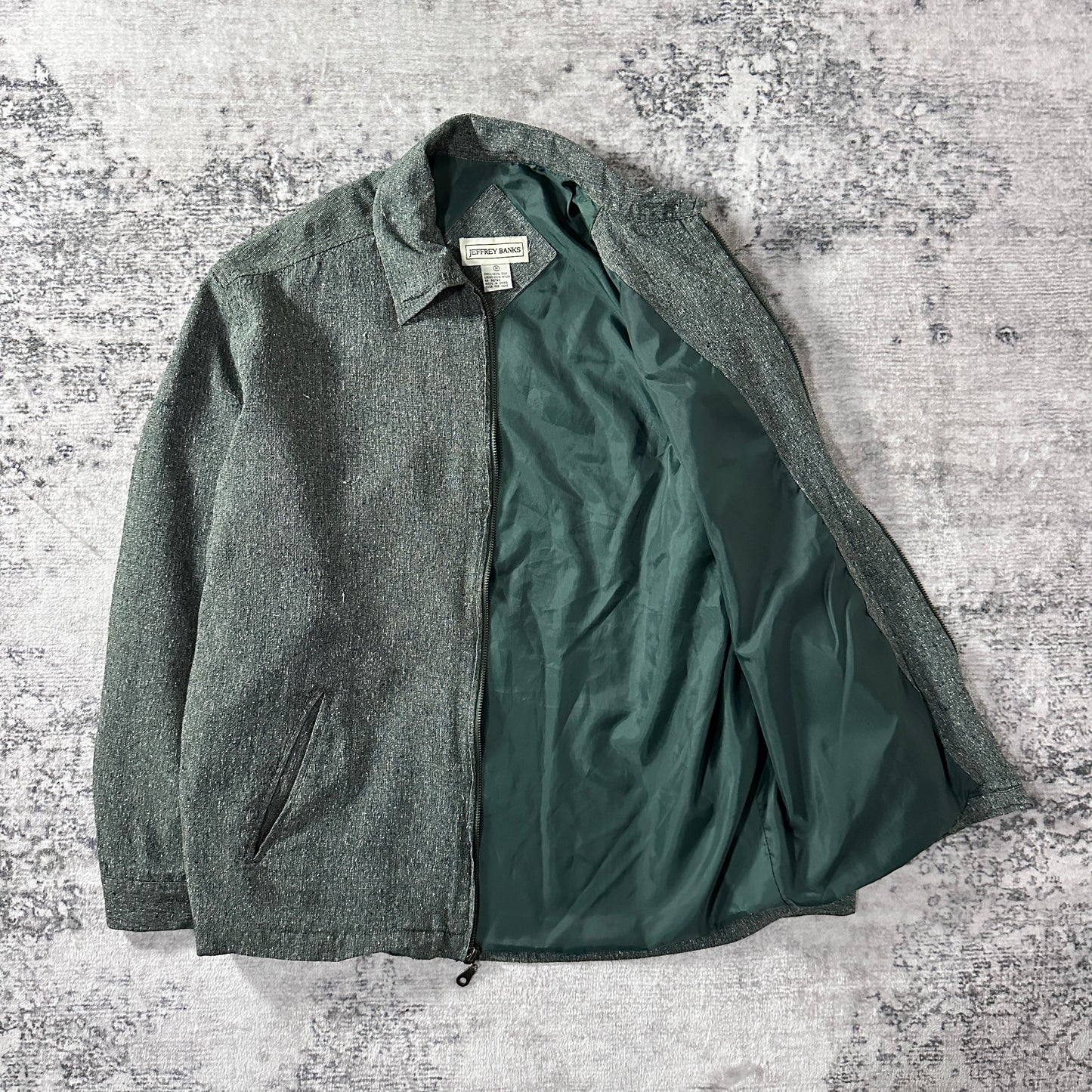 Silk Zip Jacket Green Tweed Texture M
