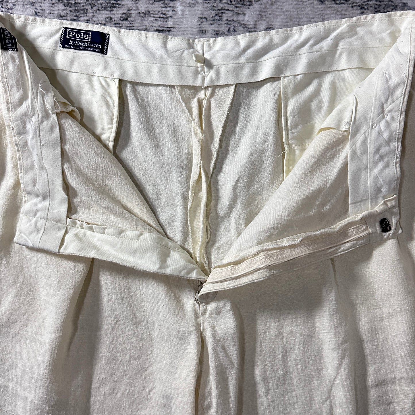 Polo by Ralph Lauren Cream White Linen Pleated Shorts W36