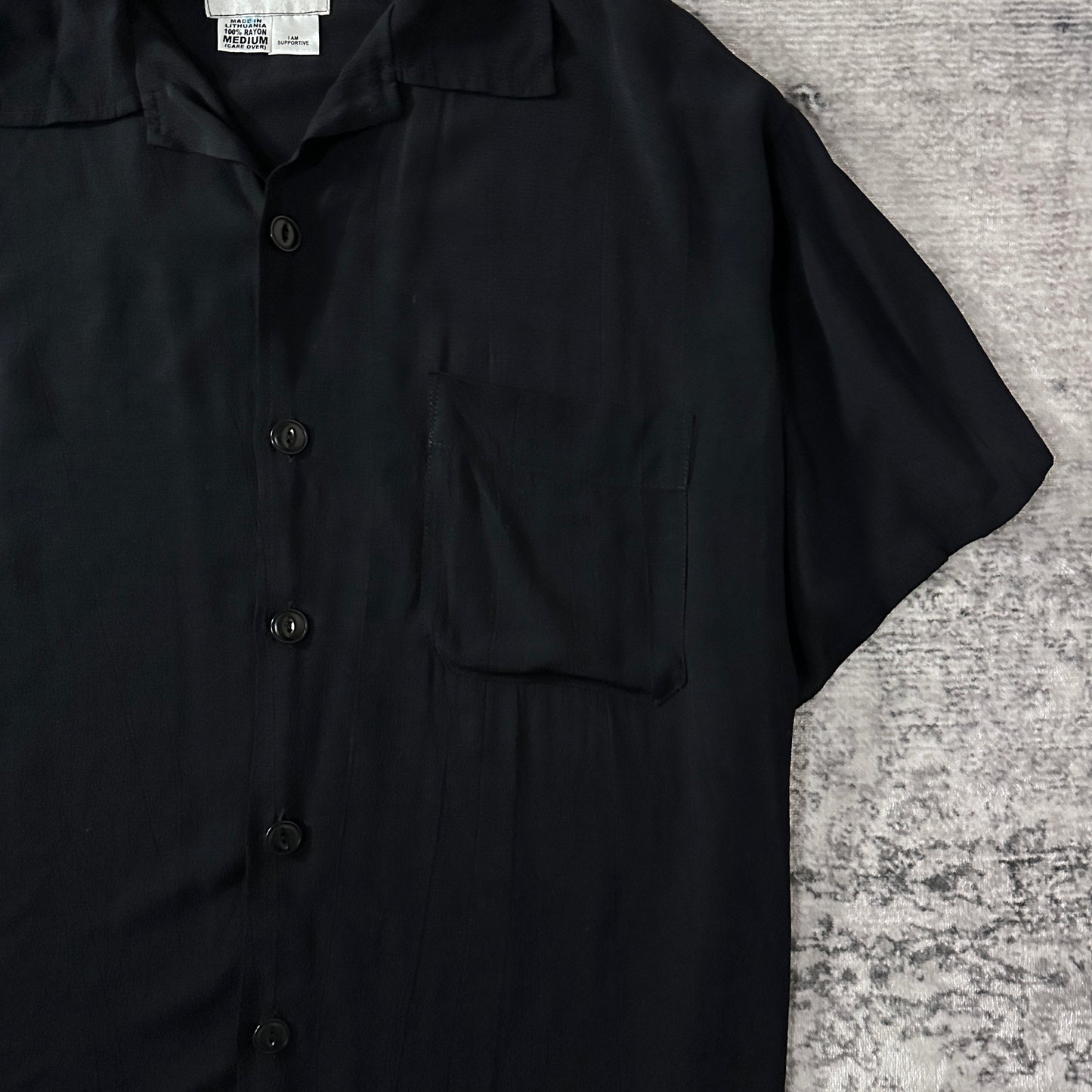 FLAX Black Rayon Short Sleeve Shirt Size Medium