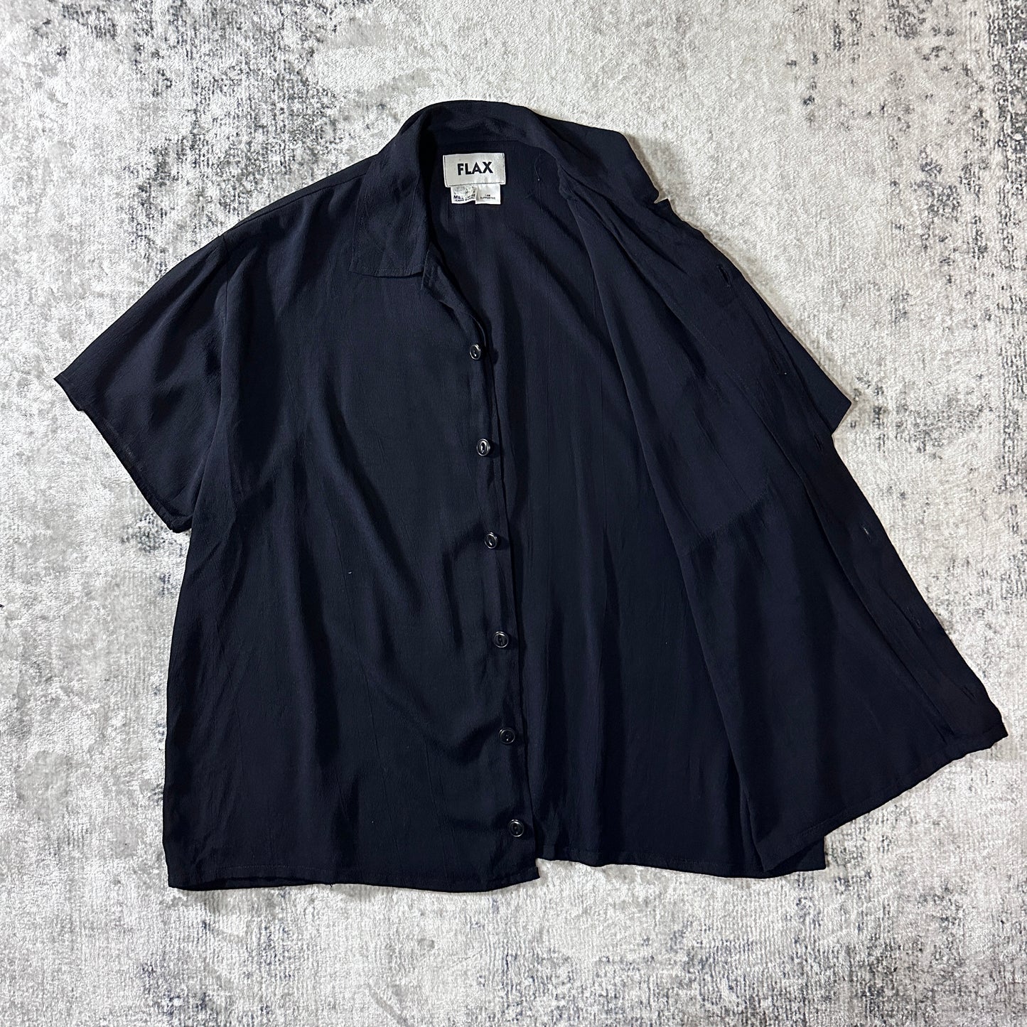 FLAX Black Rayon Short Sleeve Shirt Size Medium