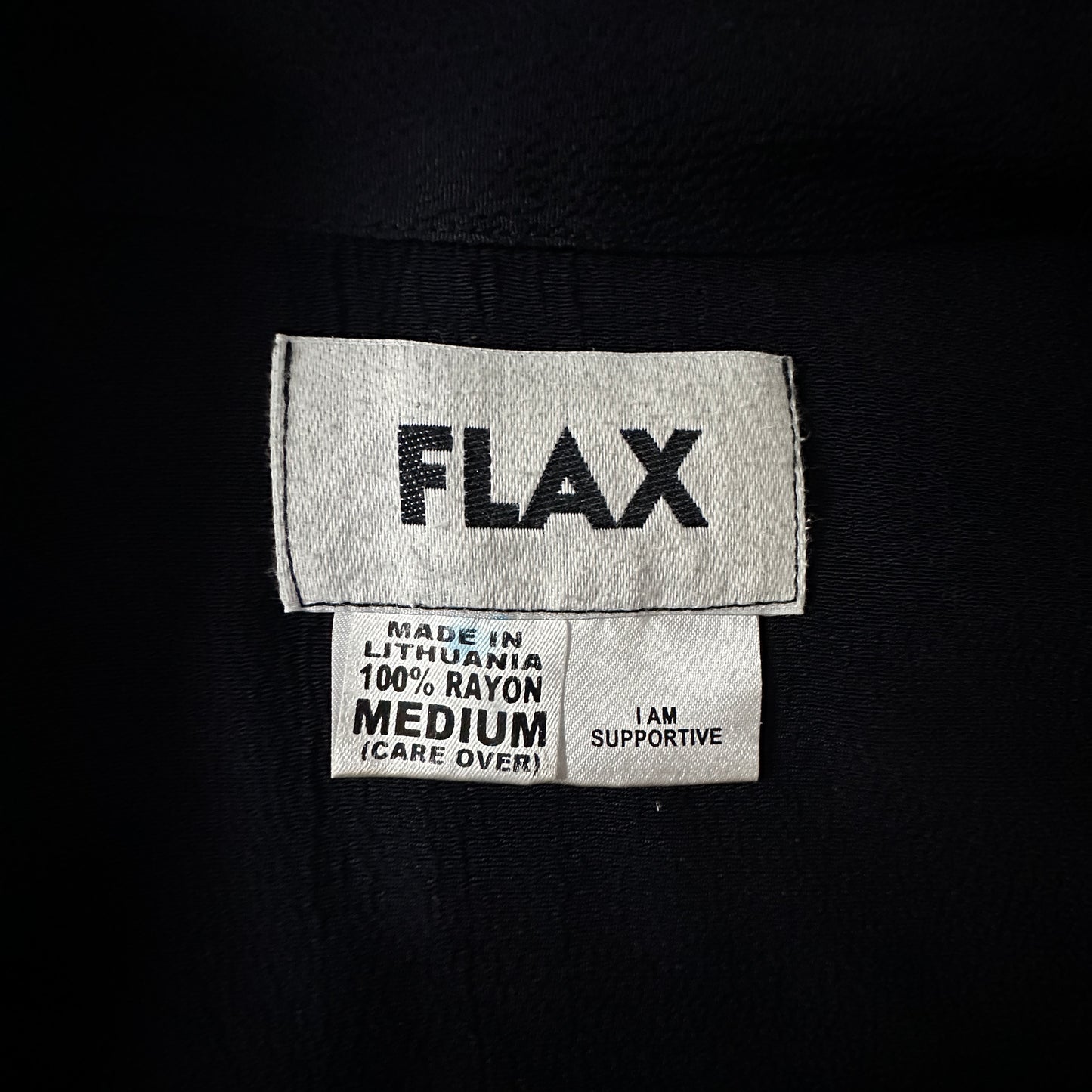 FLAX Black Rayon Short Sleeve Shirt Size Medium