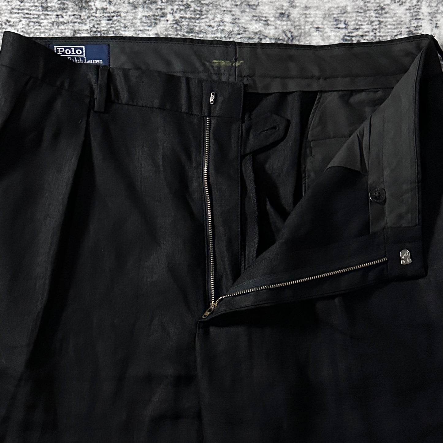 Polo by Ralph Lauren 100% Linen Pleated Shorts 36 Black