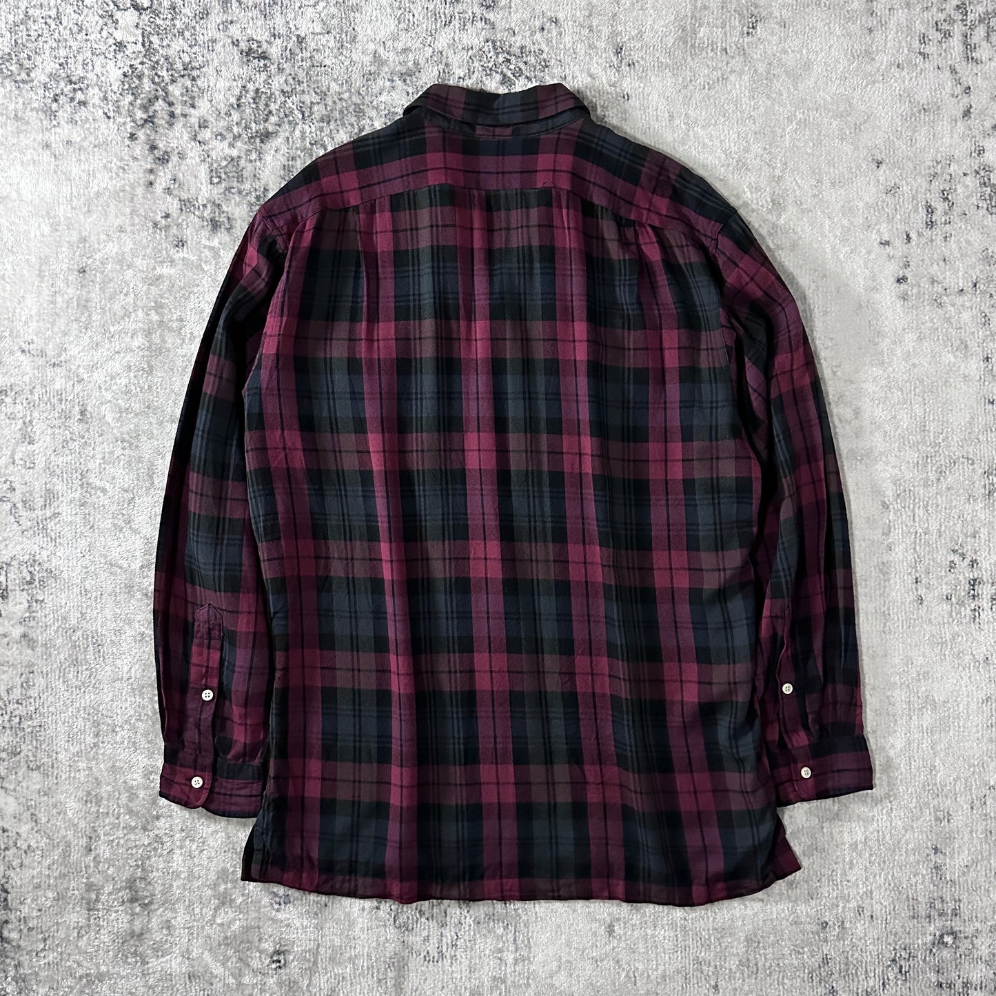 100% Rayon Polo by Ralph Lauren Plaid Shirt Burgundy Black Size M
