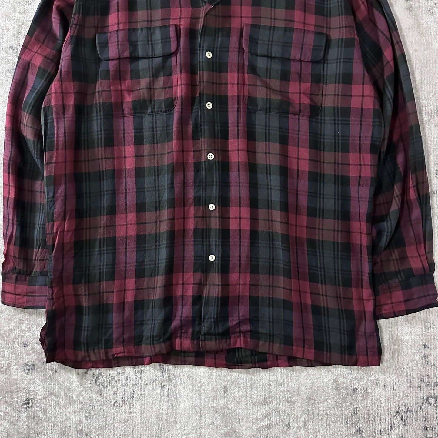 100% Rayon Polo by Ralph Lauren Plaid Shirt Burgundy Black Size M