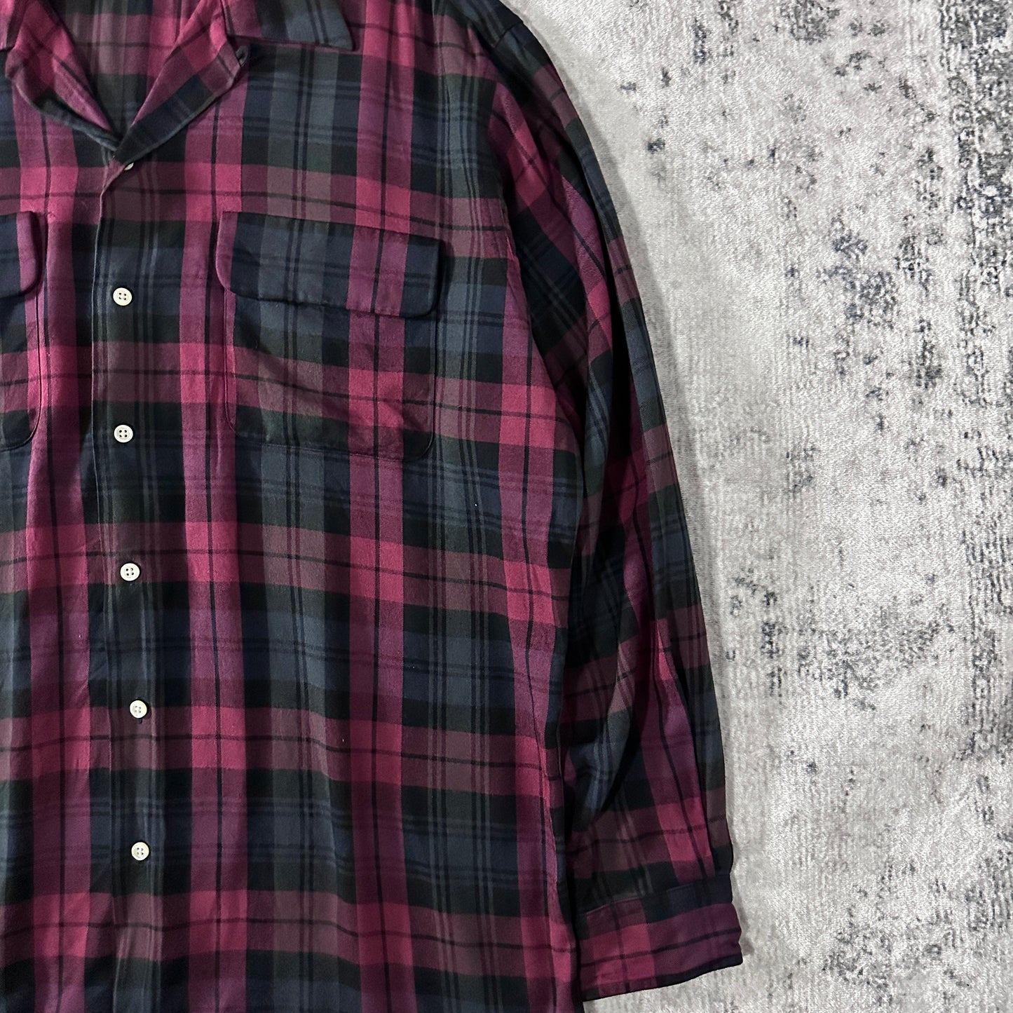 100% Rayon Polo by Ralph Lauren Plaid Shirt Burgundy Black Size M