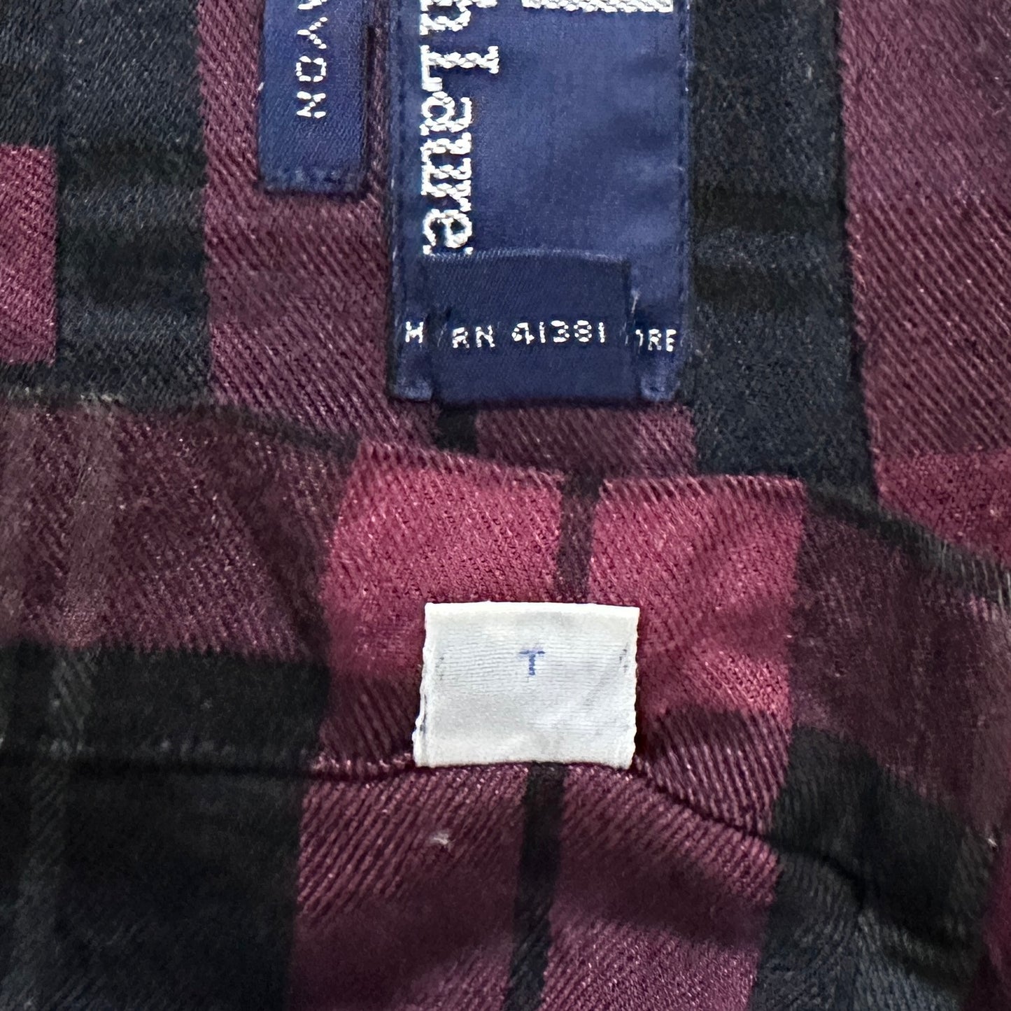 100% Rayon Polo by Ralph Lauren Plaid Shirt Burgundy Black Size M