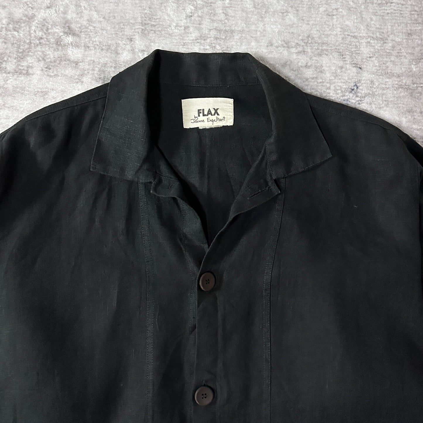 FLAX Black Linen Textured Button Jacket