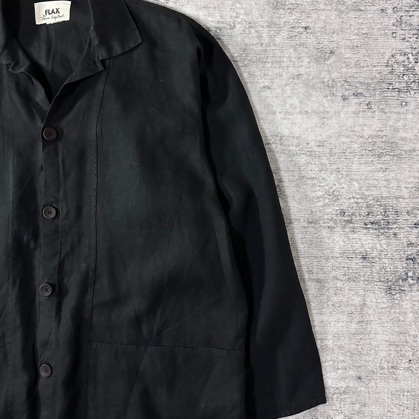 FLAX Black Linen Textured Button Jacket