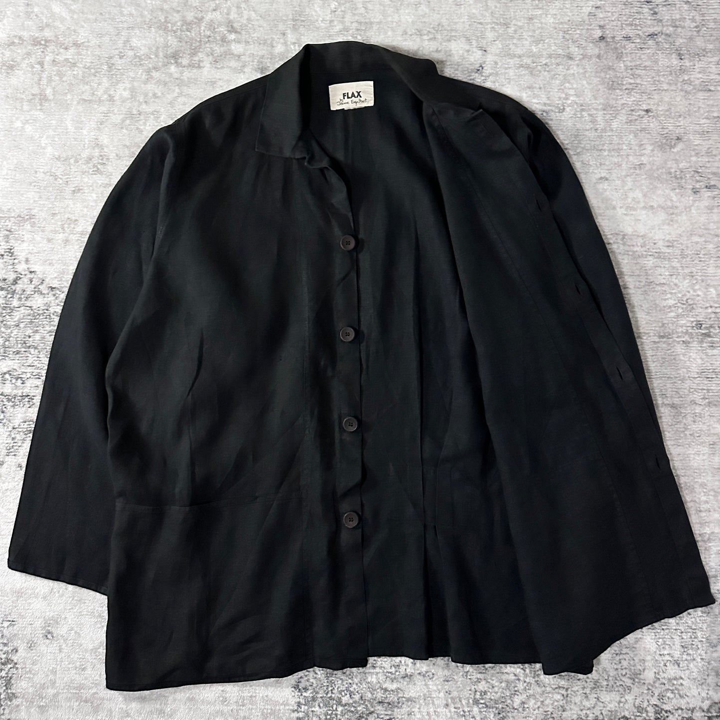 FLAX Black Linen Textured Button Jacket