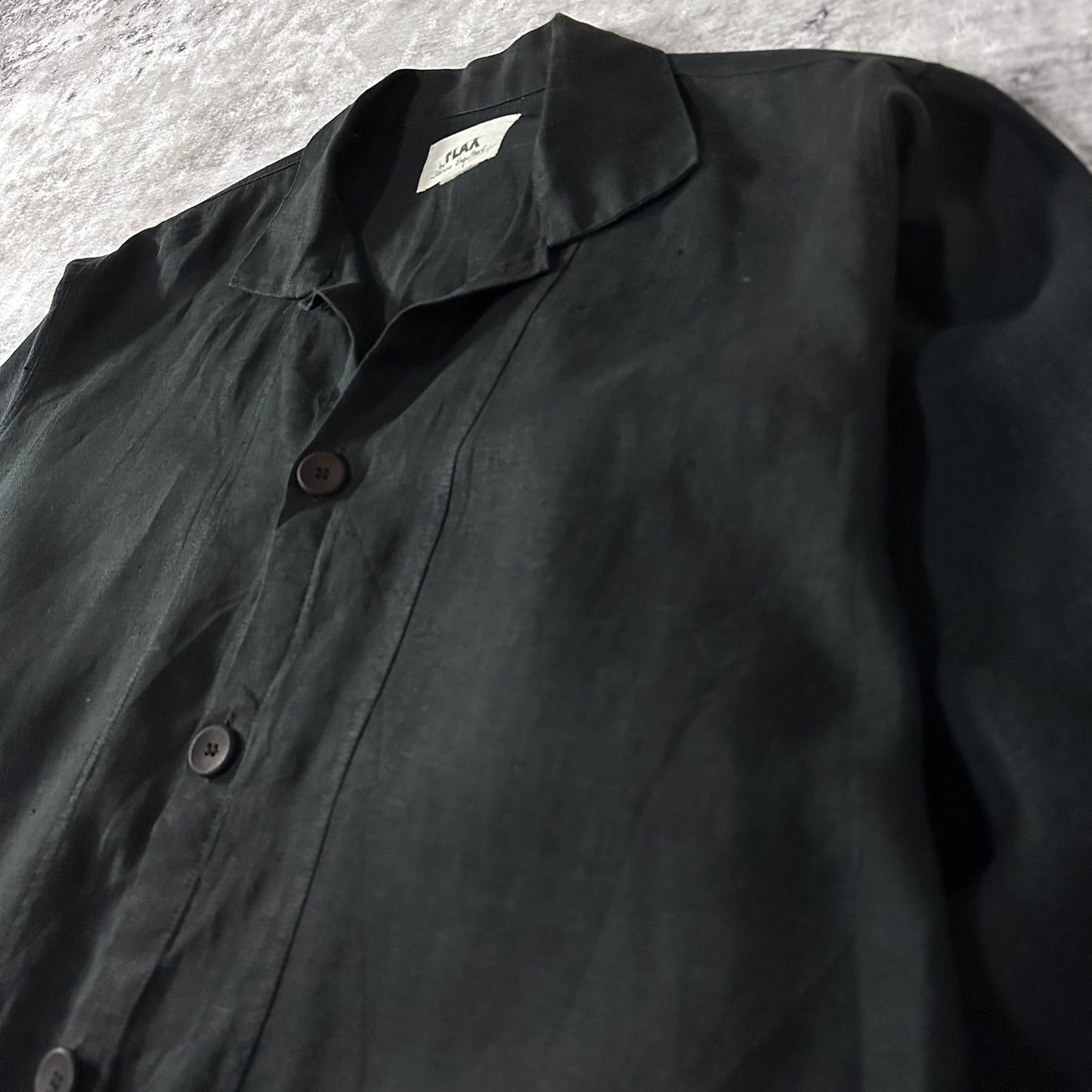 FLAX Black Linen Textured Button Jacket