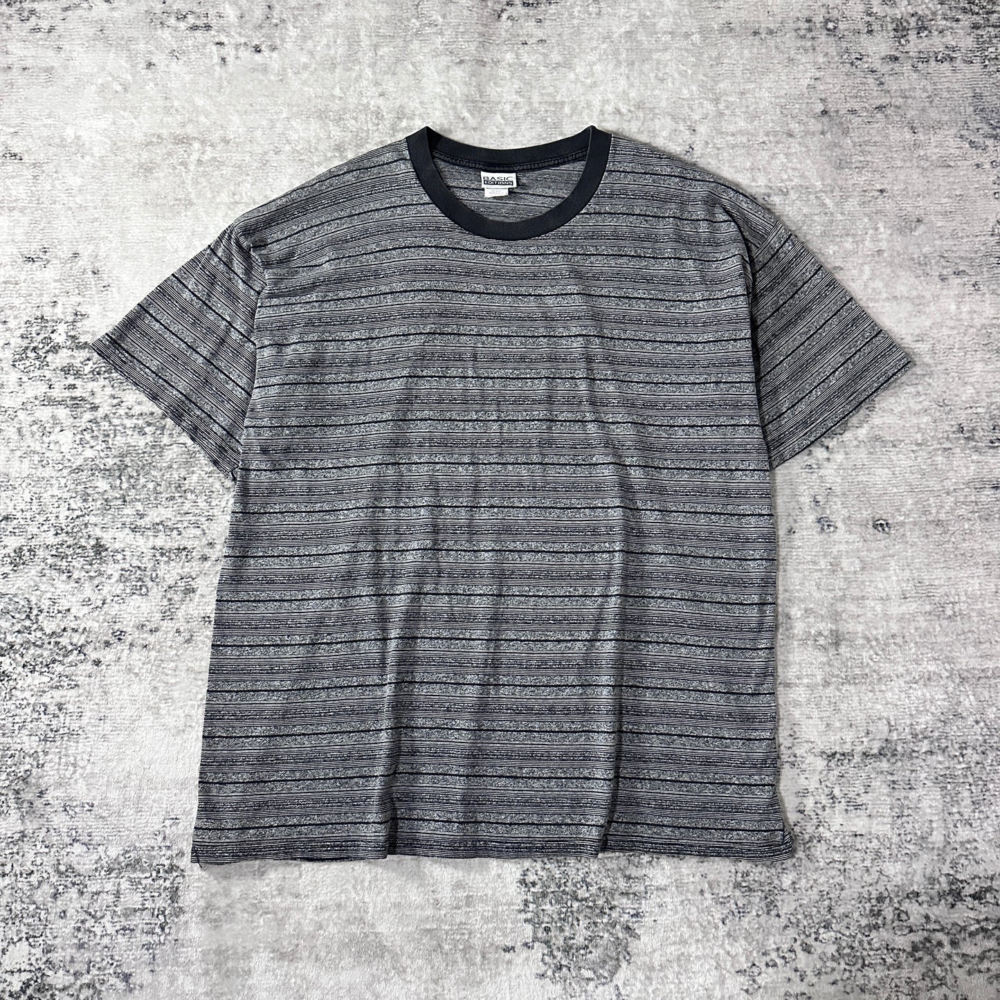 Border T-Shirt 2X Black Gray BASIC EDITIONS Cotton