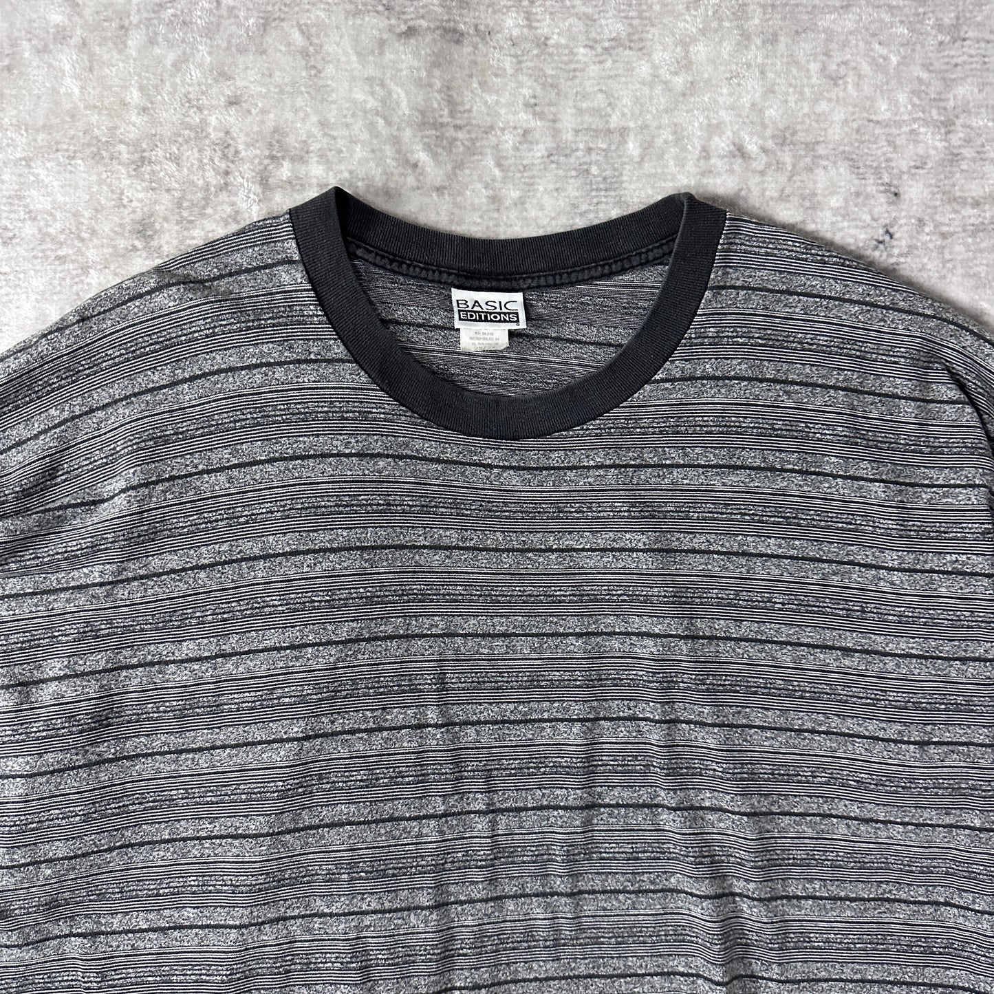 Border T-Shirt 2X Black Gray BASIC EDITIONS Cotton