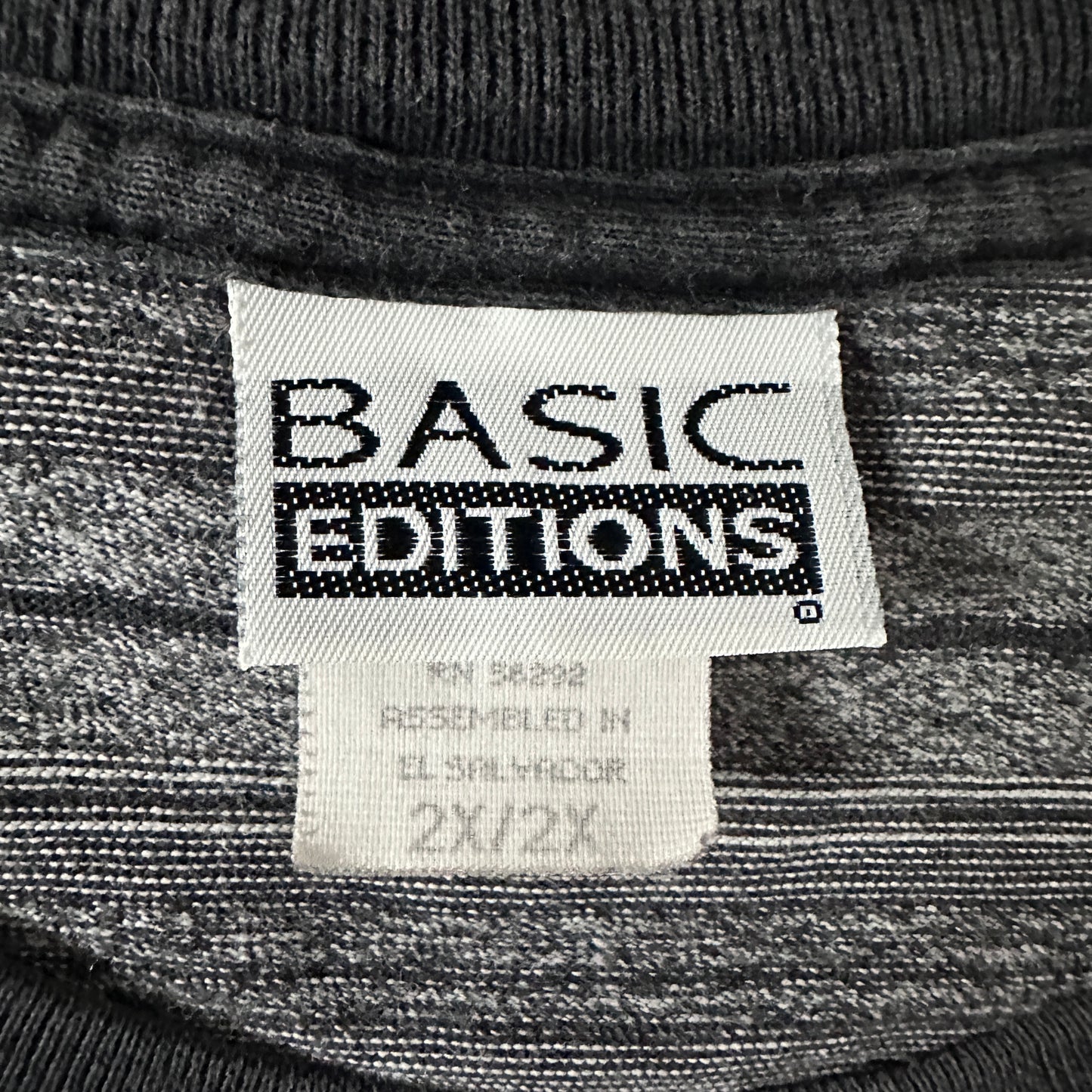 Border T-Shirt 2X Black Gray BASIC EDITIONS Cotton