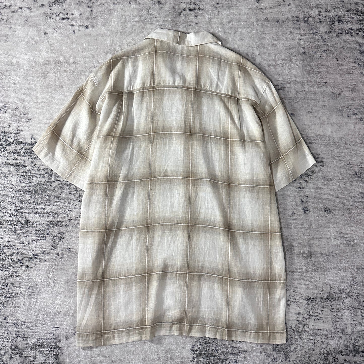 Linen Rayon Check Open Collar Shirt XL Beige