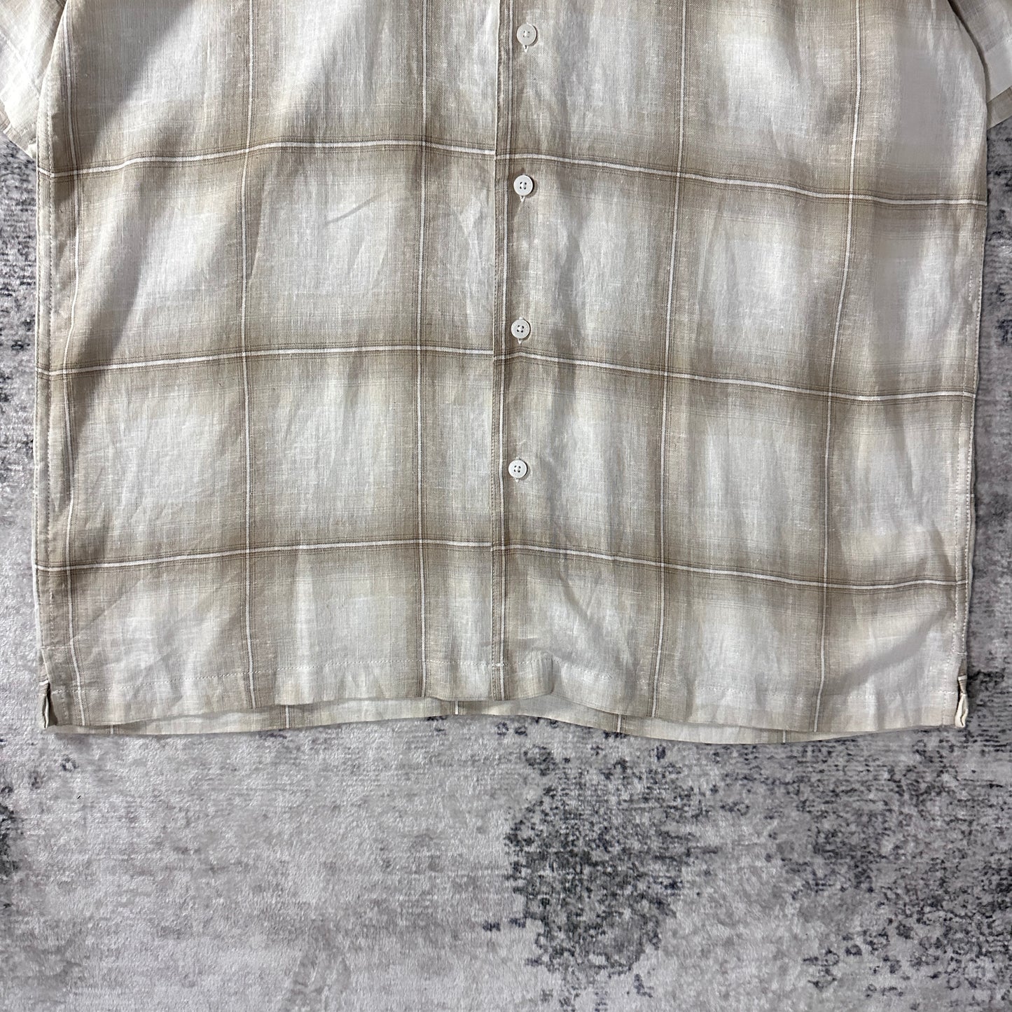 Linen Rayon Check Open Collar Shirt XL Beige