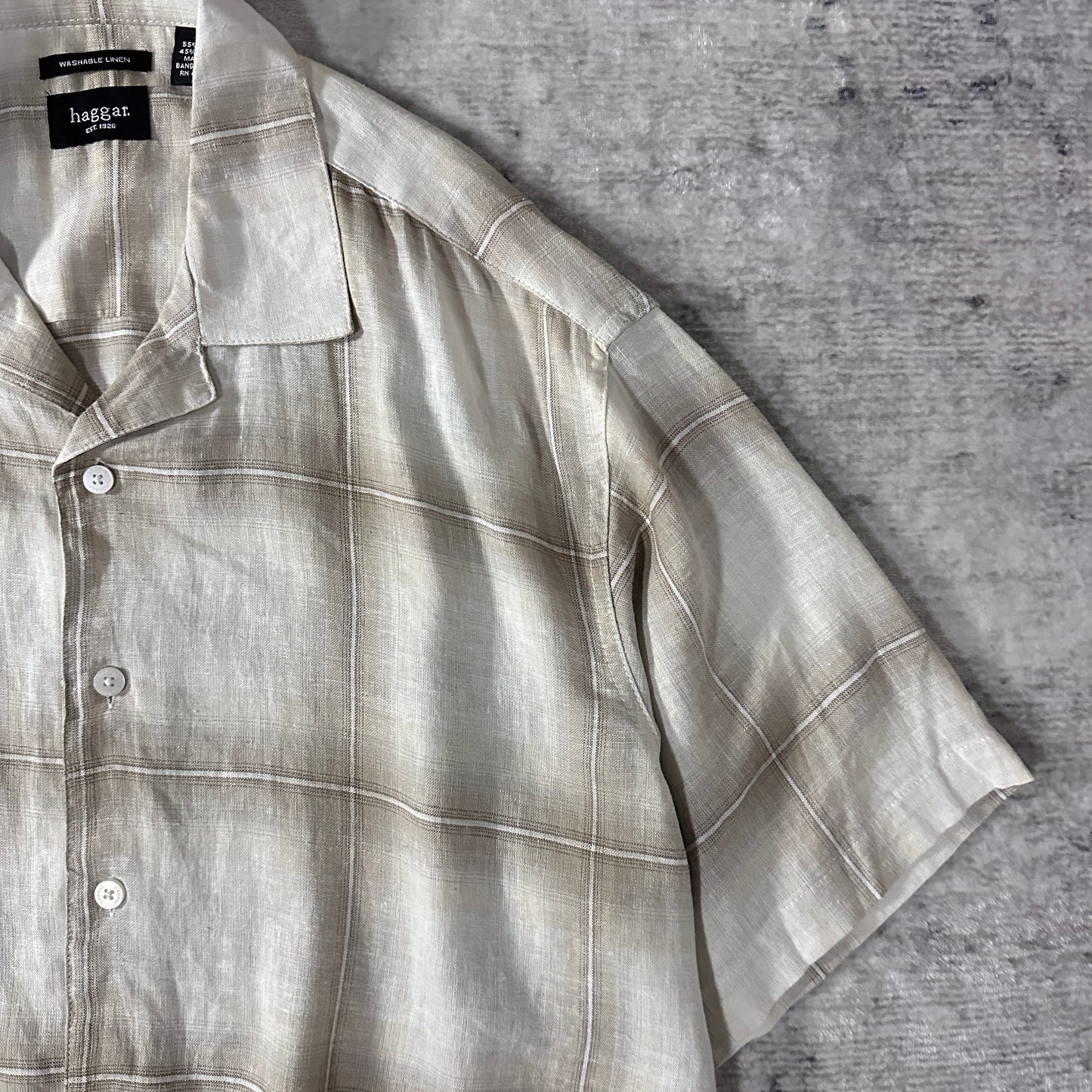 Linen Rayon Check Open Collar Shirt XL Beige