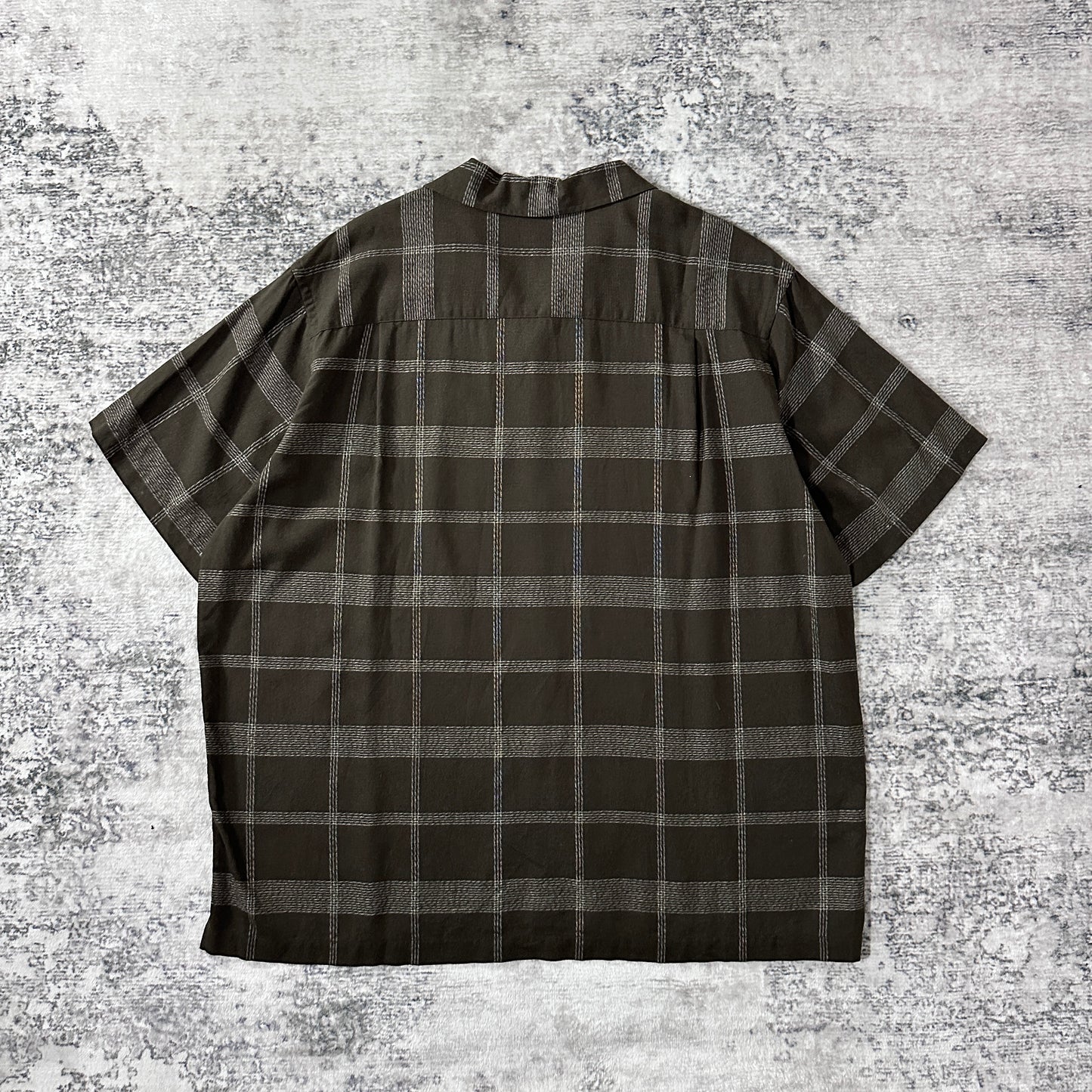 Perry Ellis Linen Rayon Check Open Collar Shirt XXL Brown Black