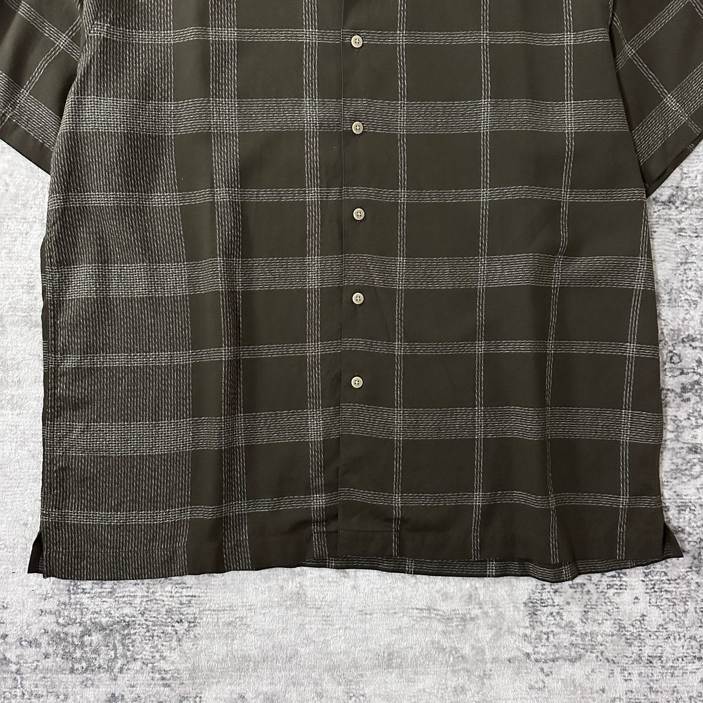 Perry Ellis Linen Rayon Check Open Collar Shirt XXL Brown Black