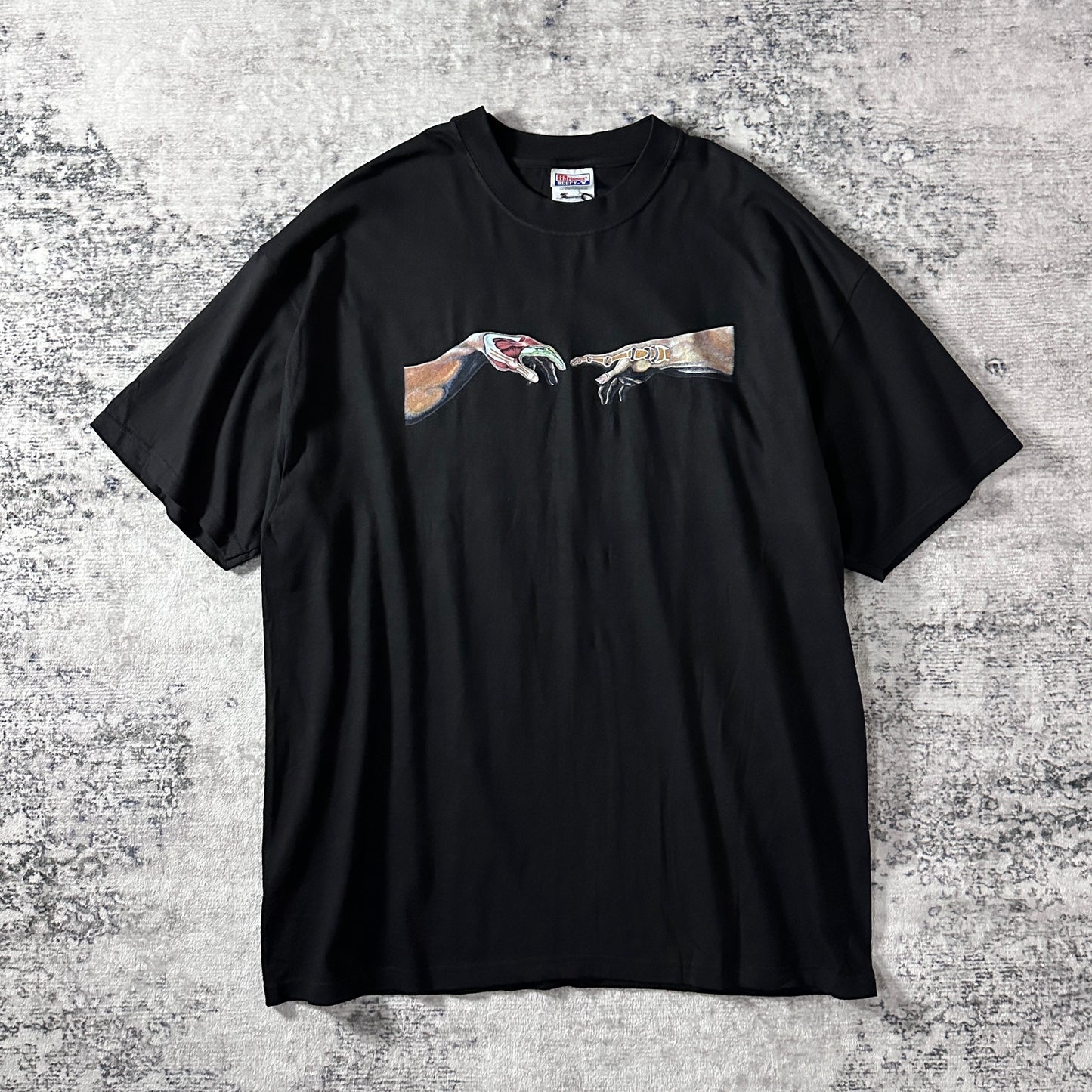 Parody Black Art Graphic T-Shirt XL Michelangelo The Creation of Adam