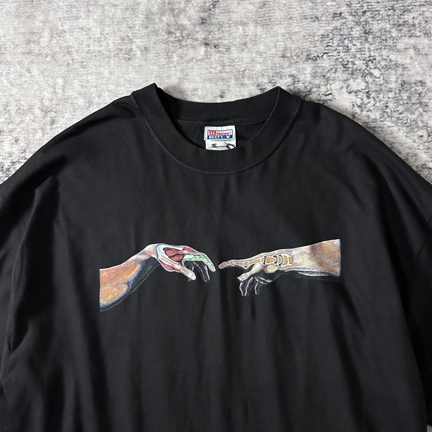 Parody Black Art Graphic T-Shirt XL Michelangelo The Creation of Adam