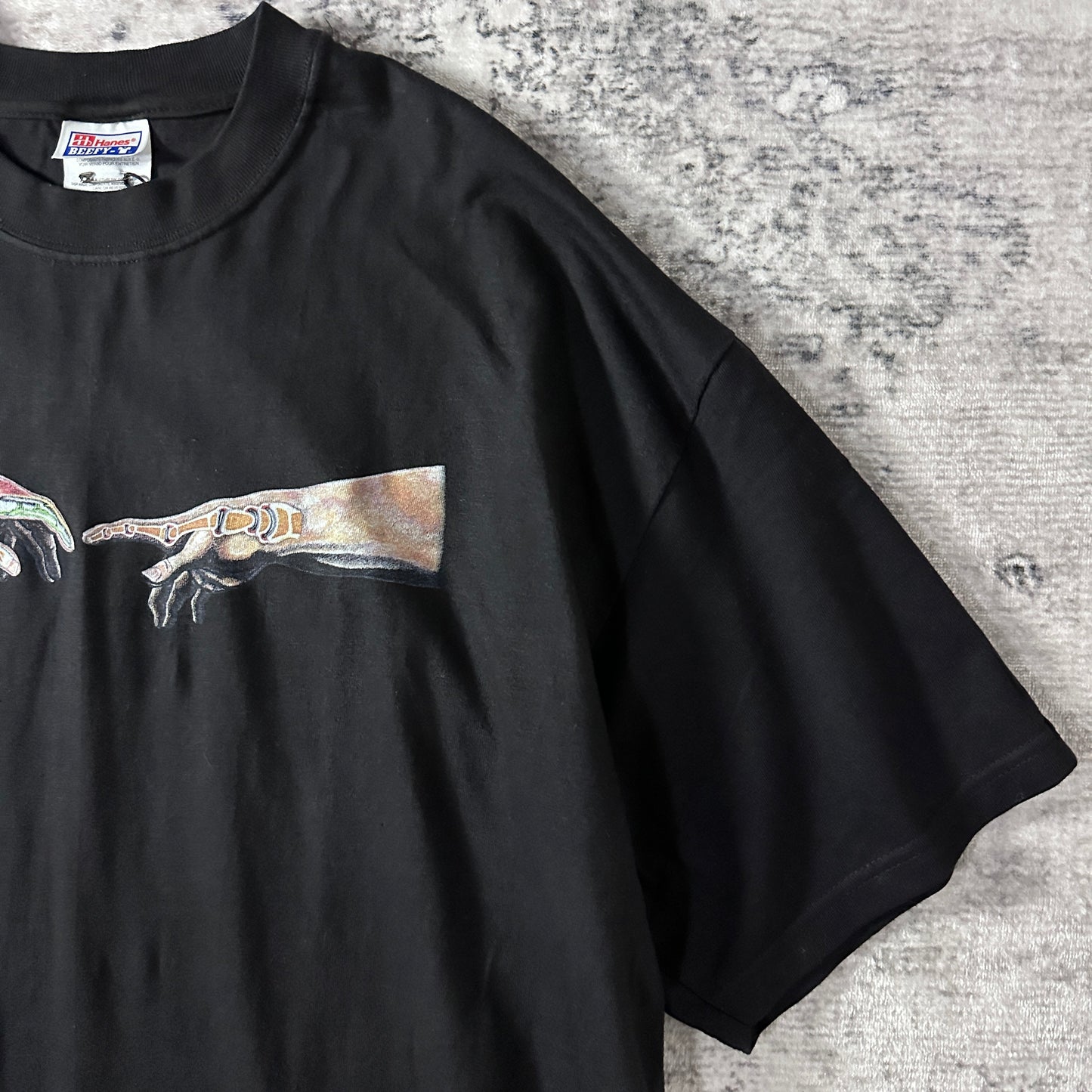 Parody Black Art Graphic T-Shirt XL Michelangelo The Creation of Adam