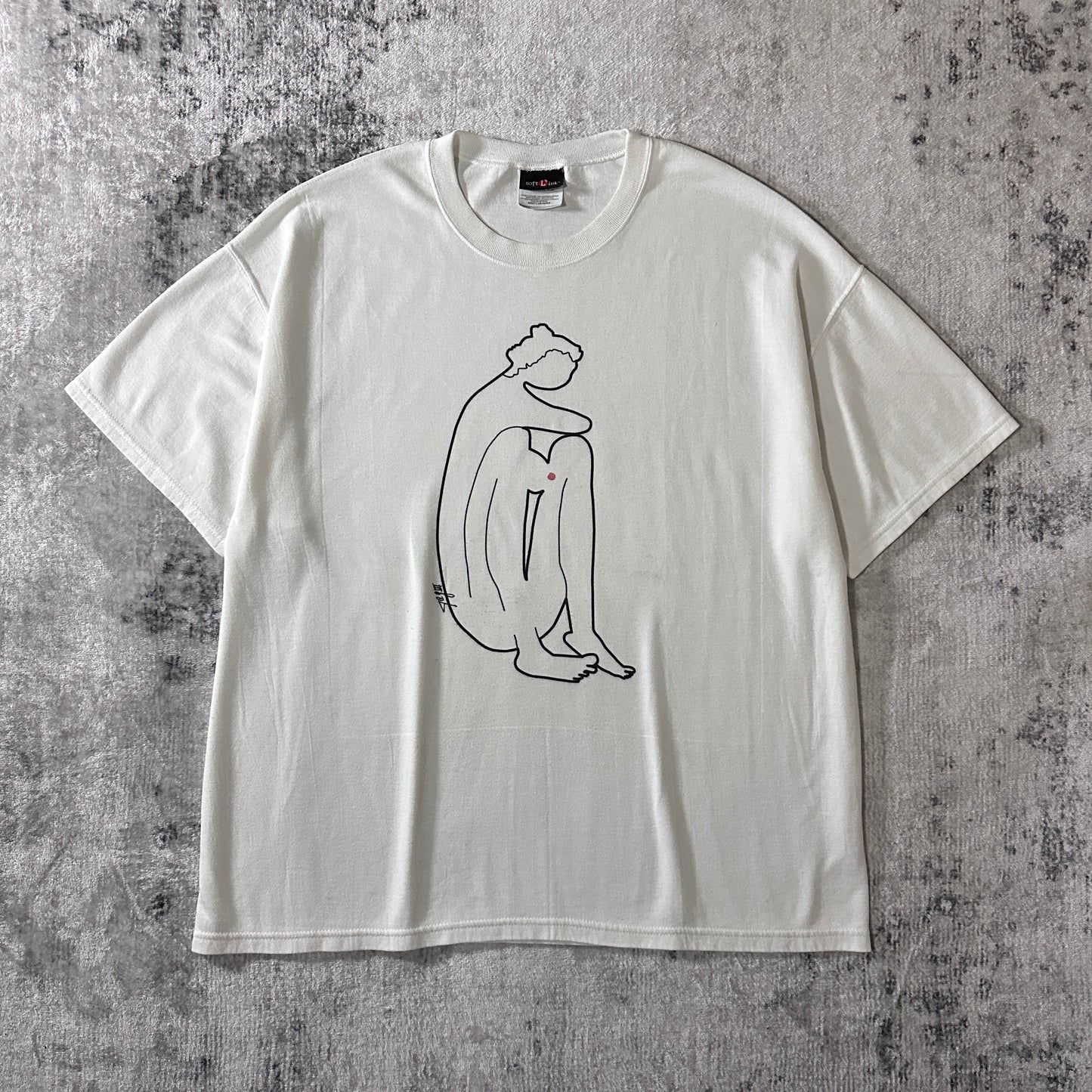 White Line Art Graphic T-Shirt L