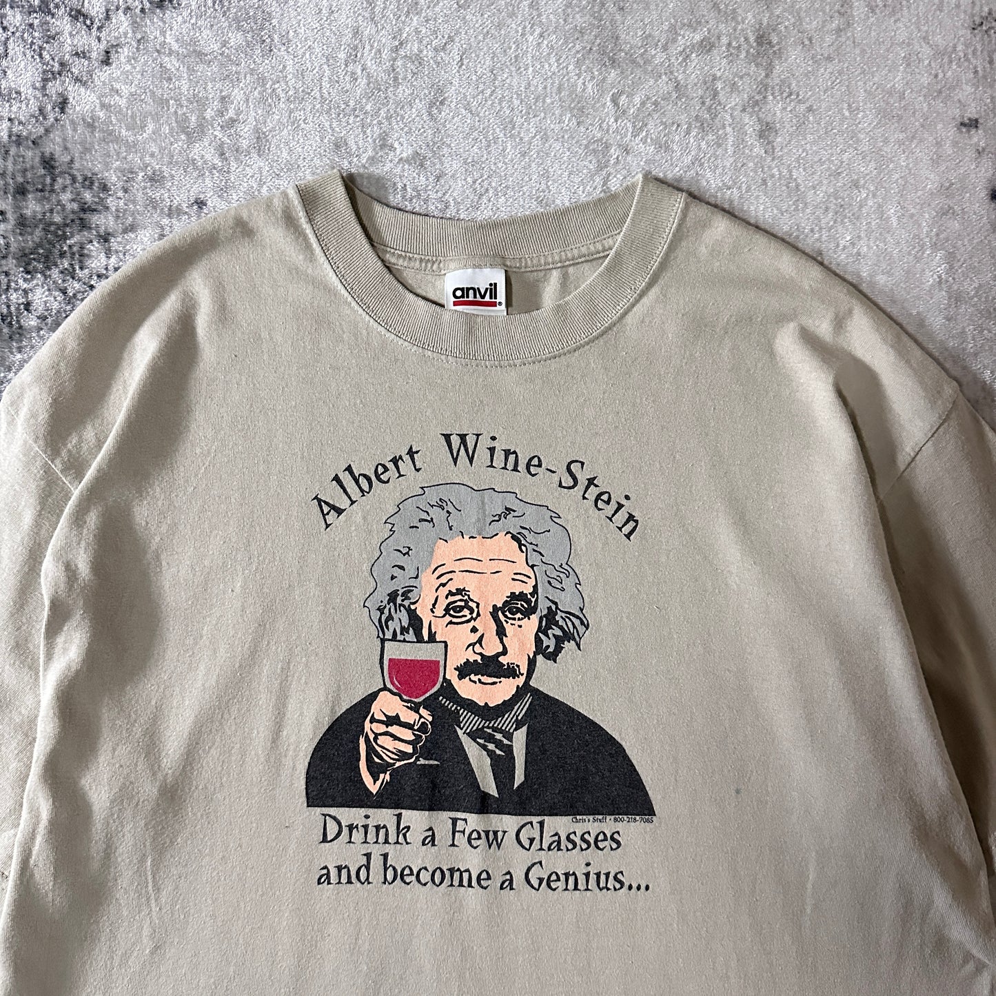 Wine-Stein Cotton Graphic T-Shirt L Beige