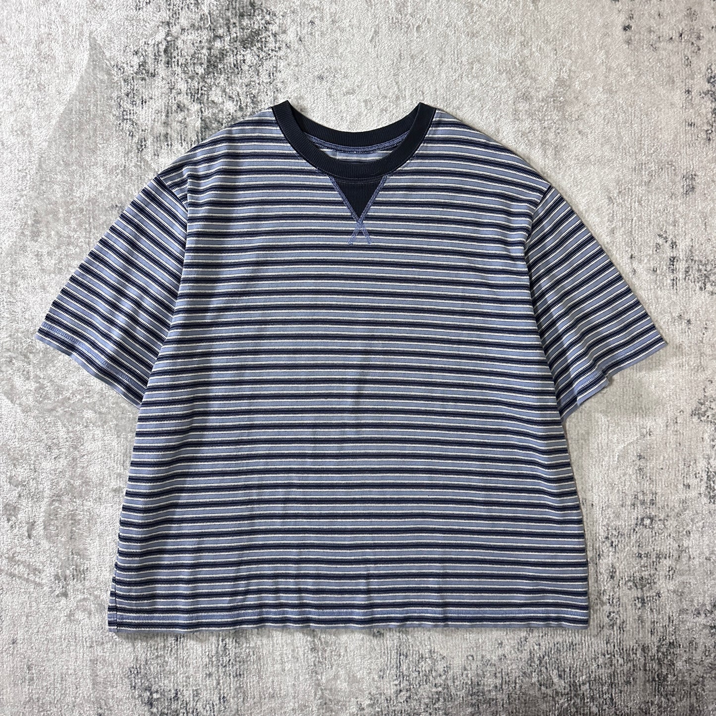 Striped Short Sleeve T-Shirt L Blue