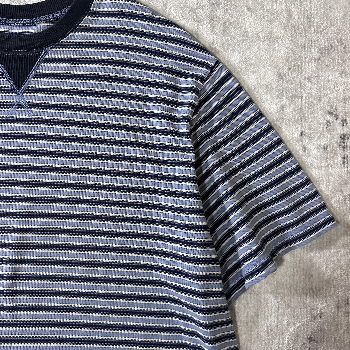 Striped Short Sleeve T-Shirt L Blue