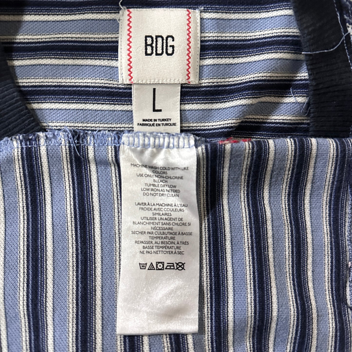 Striped Short Sleeve T-Shirt L Blue