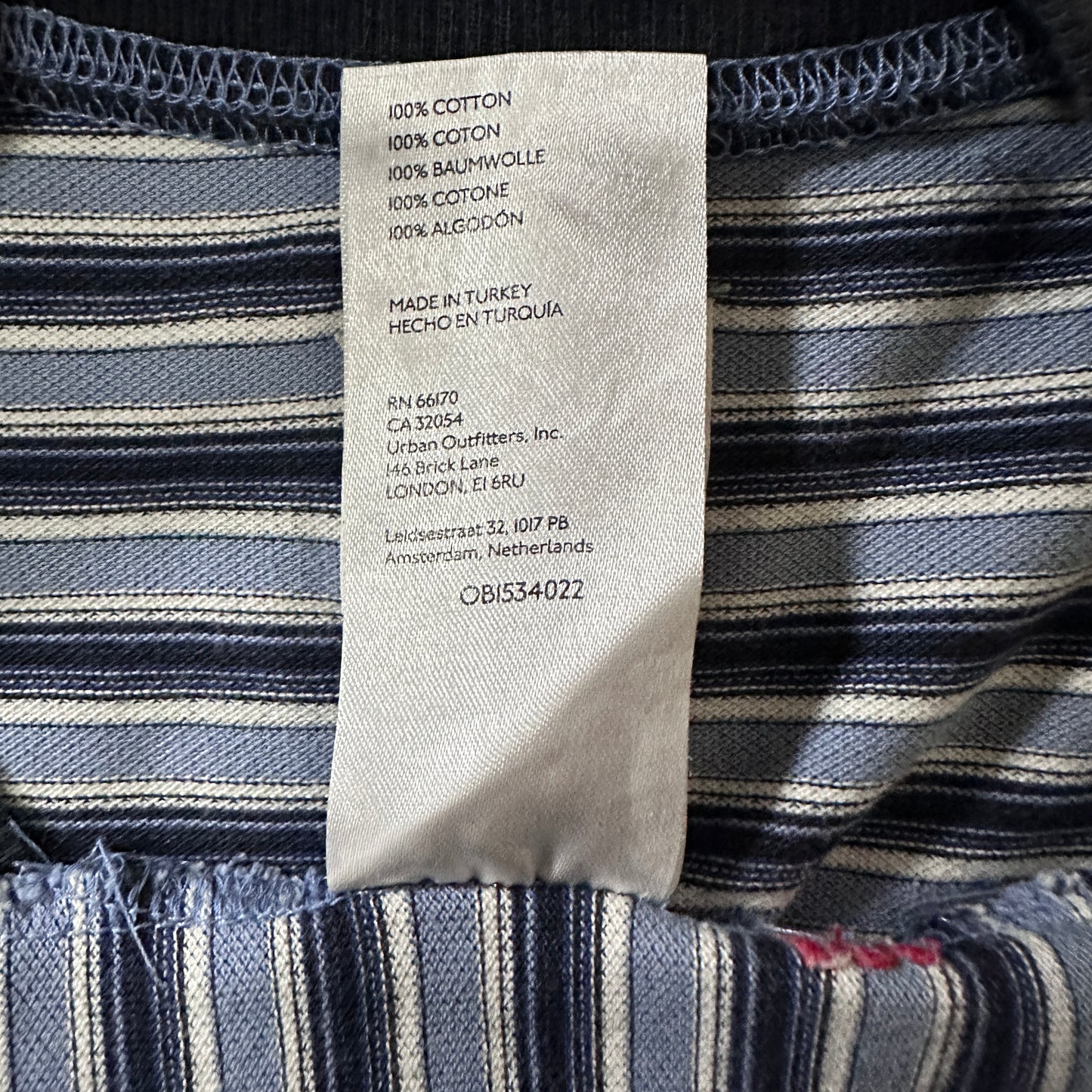 Striped Short Sleeve T-Shirt L Blue