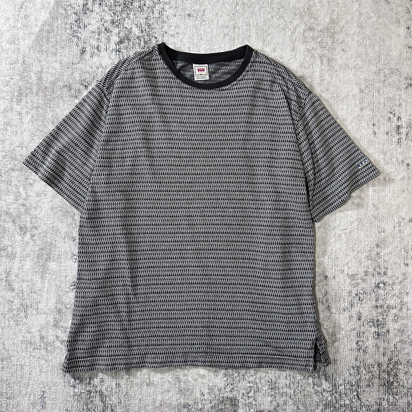 Patterned Ringer T-Shirt XL Black White