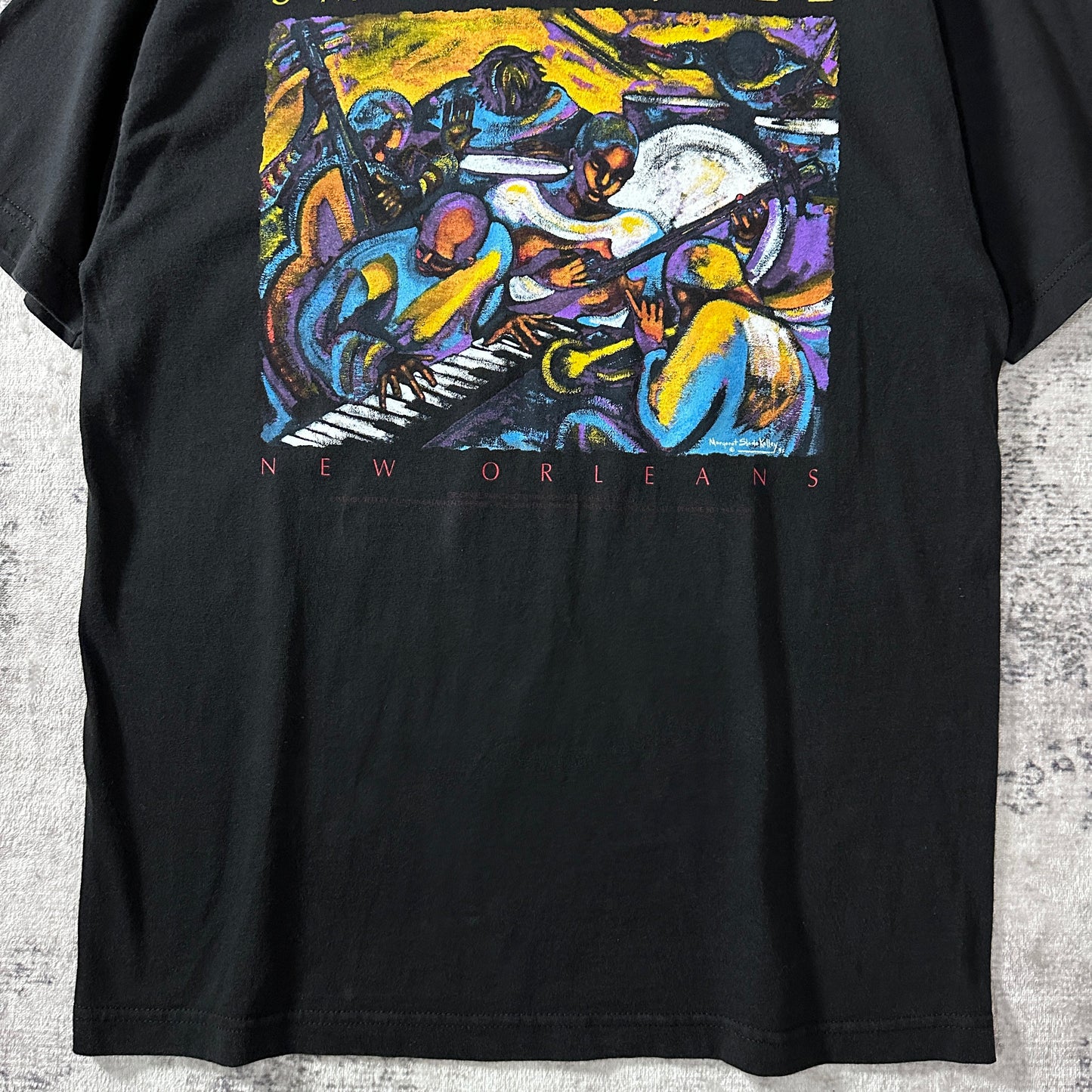 Smooth Jazz New Orleans Art Graphic T-Shirt L Black MARGARET SLADE KELLEY