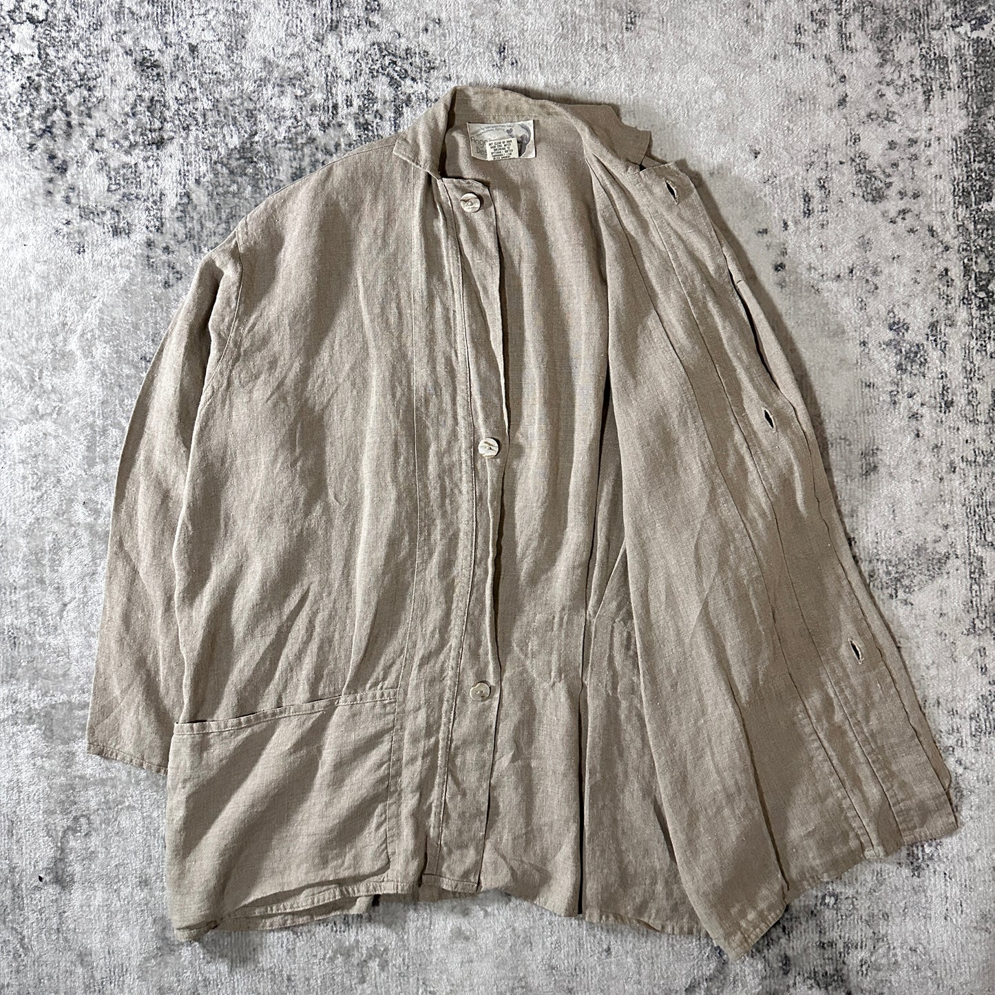 FLAX Linen Jacket Large Natural Beige Made in USA