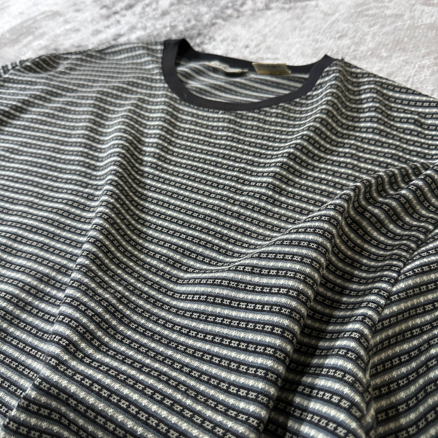 Combed Cotton Patterned T-Shirt Large Black Gray