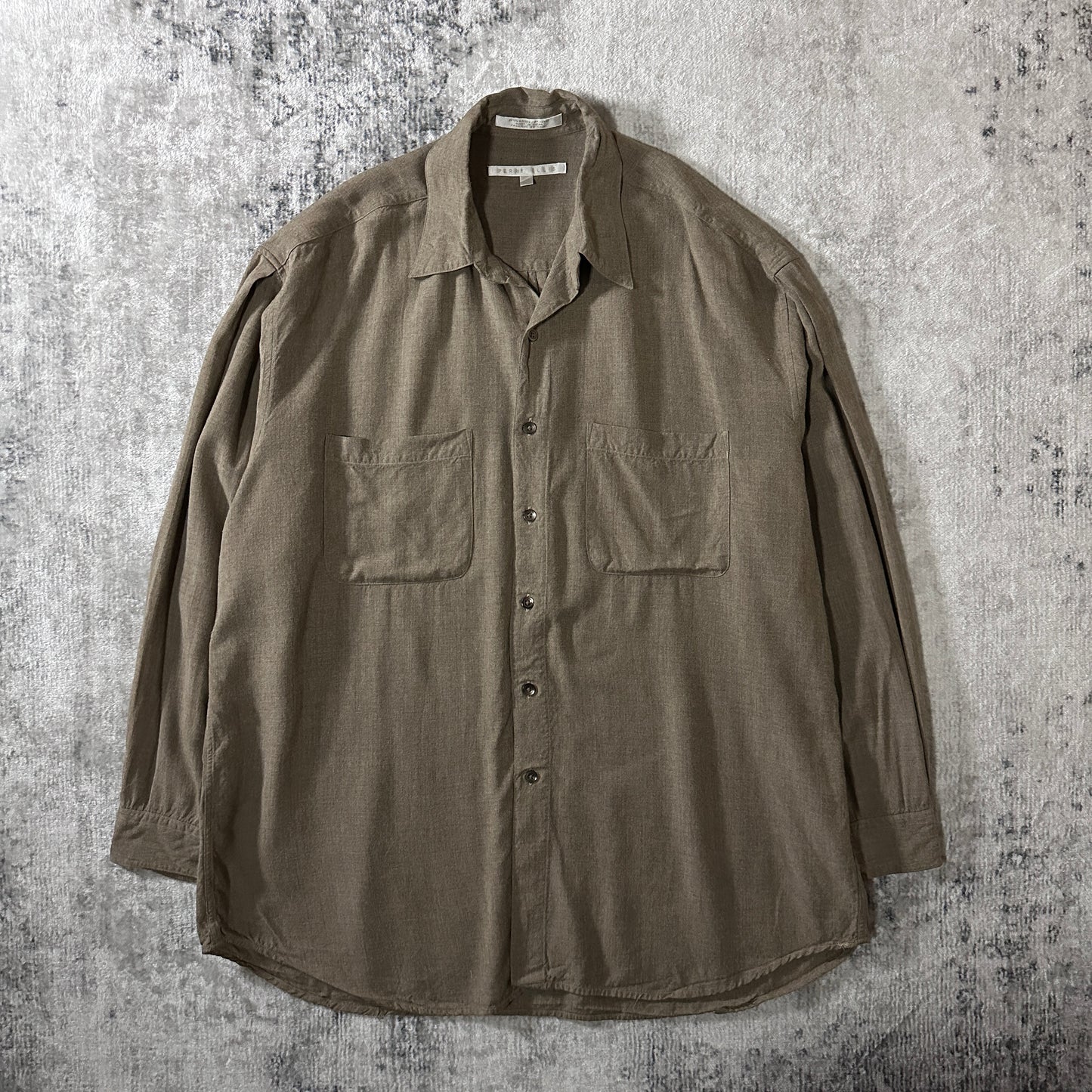 Perry Ellis 100% Rayon Long Sleeve Shirt Large Taupe Brown