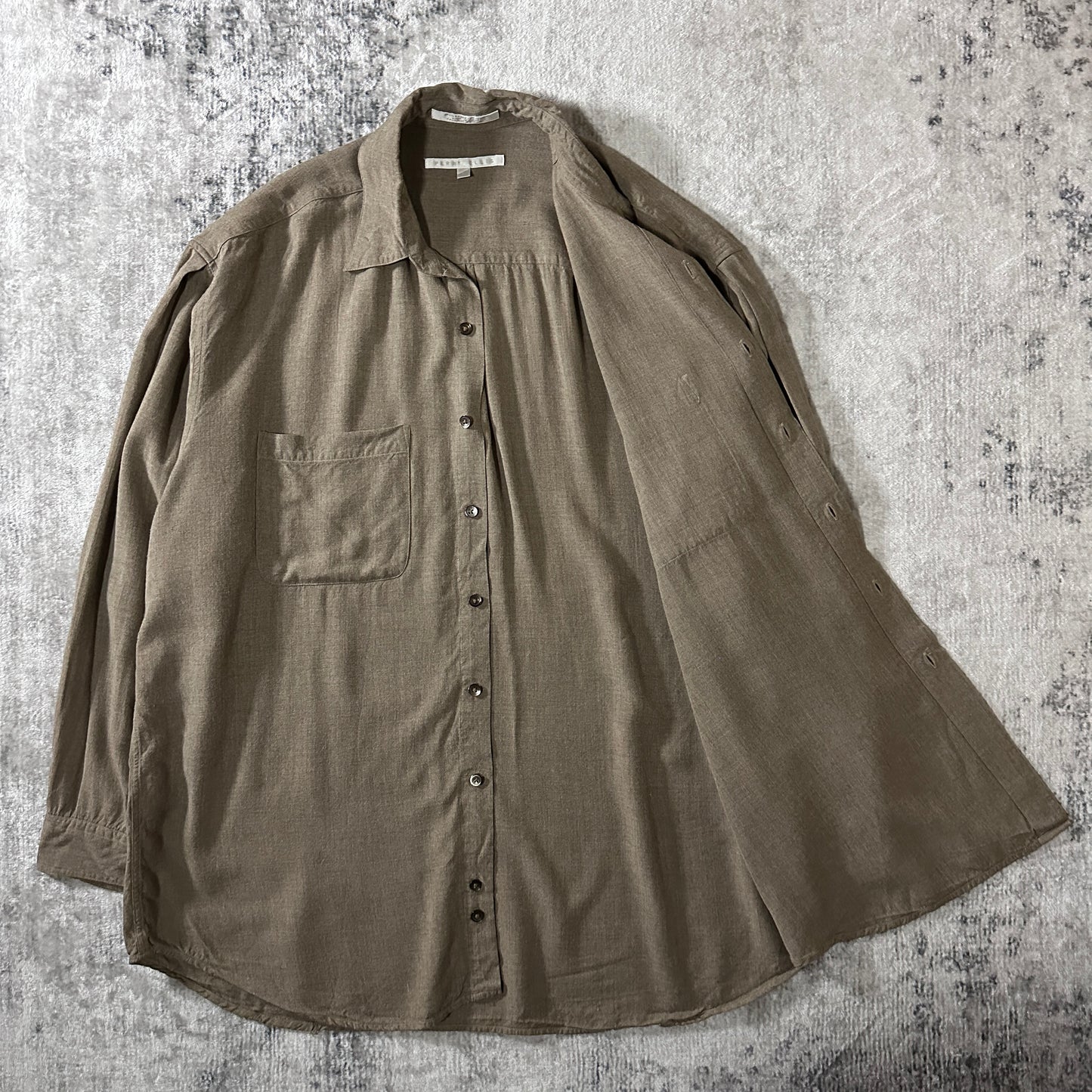 Perry Ellis 100% Rayon Long Sleeve Shirt Large Taupe Brown