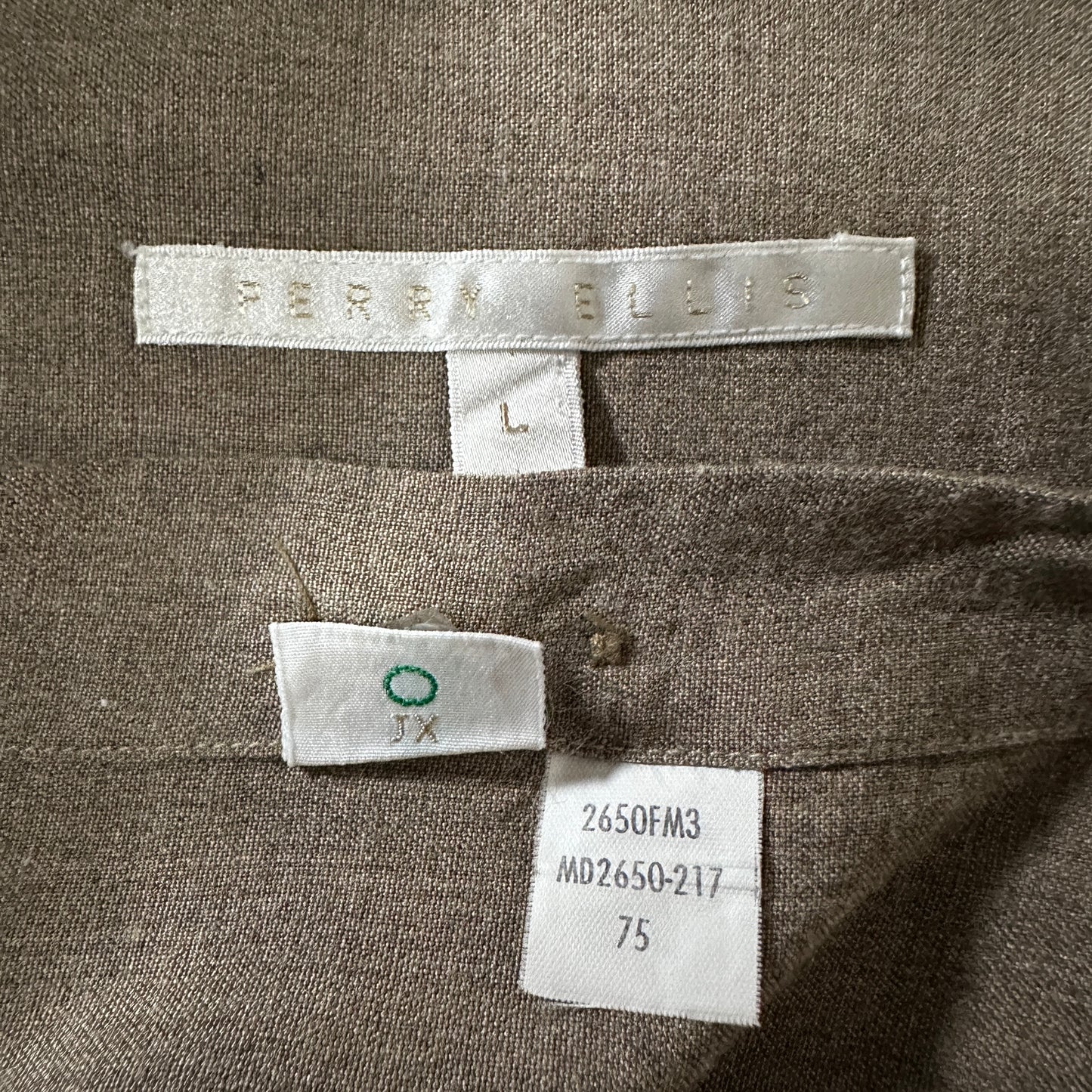 Perry Ellis 100% Rayon Long Sleeve Shirt Large Taupe Brown