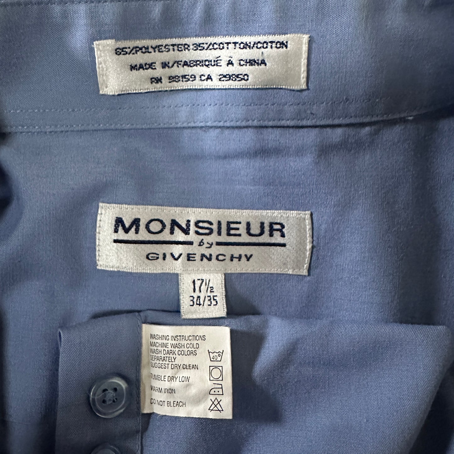 Givenchy Long Sleeve Shirt 17 1/2 Blue