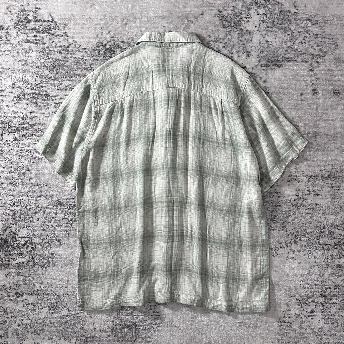 Linen Rayon Linen Plaid Short Sleeve Shirt L