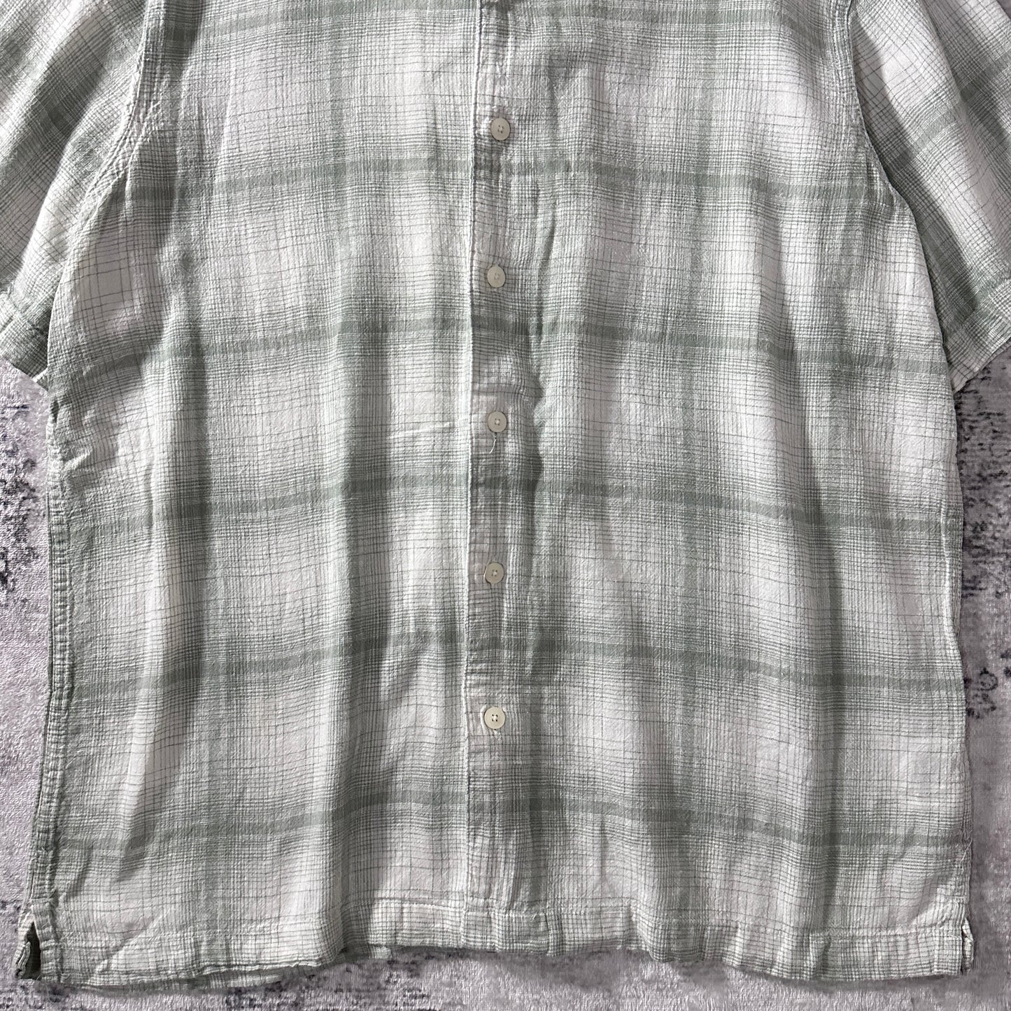 Linen Rayon Linen Plaid Short Sleeve Shirt L