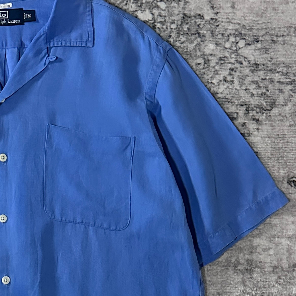 Polo by Ralph Lauren Linen Silk Blue Open Collar Short Sleeve Shirt M